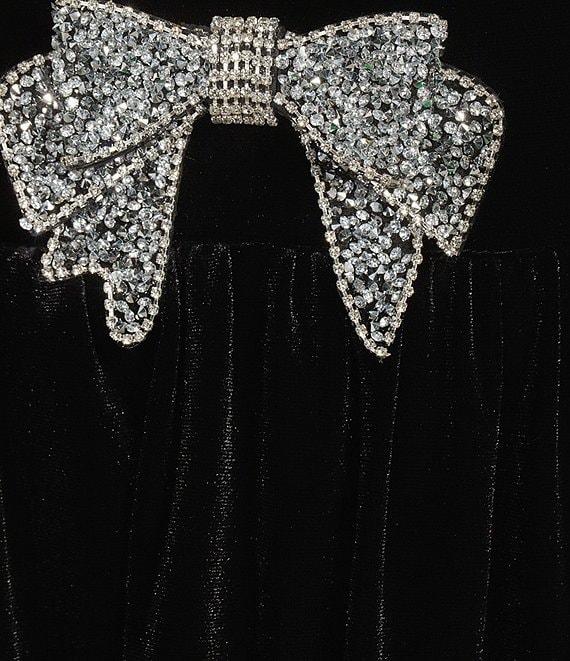 Sugarlips Jena Glow Velvet Crew Neck Long Sleeve Rhinestone Bow Midi Dress Product Image