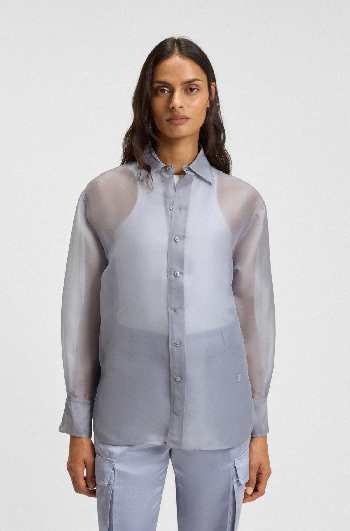 Long-sleeved blouse in silk organza Product Image