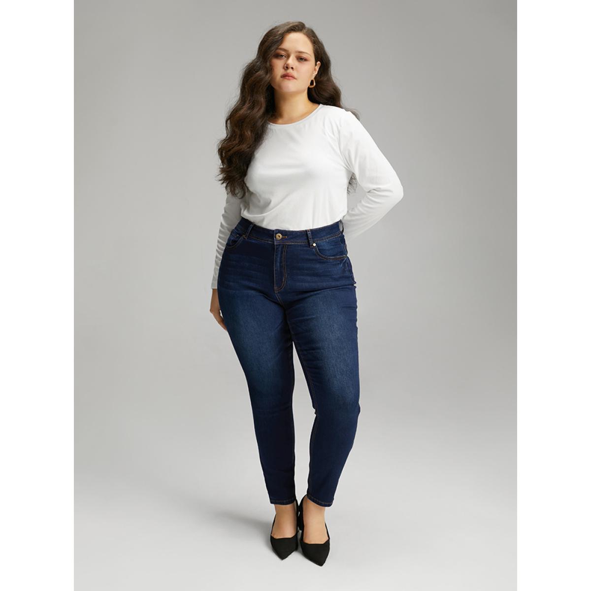 Plus Size Skinny Dark Wash Zipper Fly Jeans Women DarkBlue Casual Plain Plain High stretch Pocket Jeans BloomChic 10/M Product Image