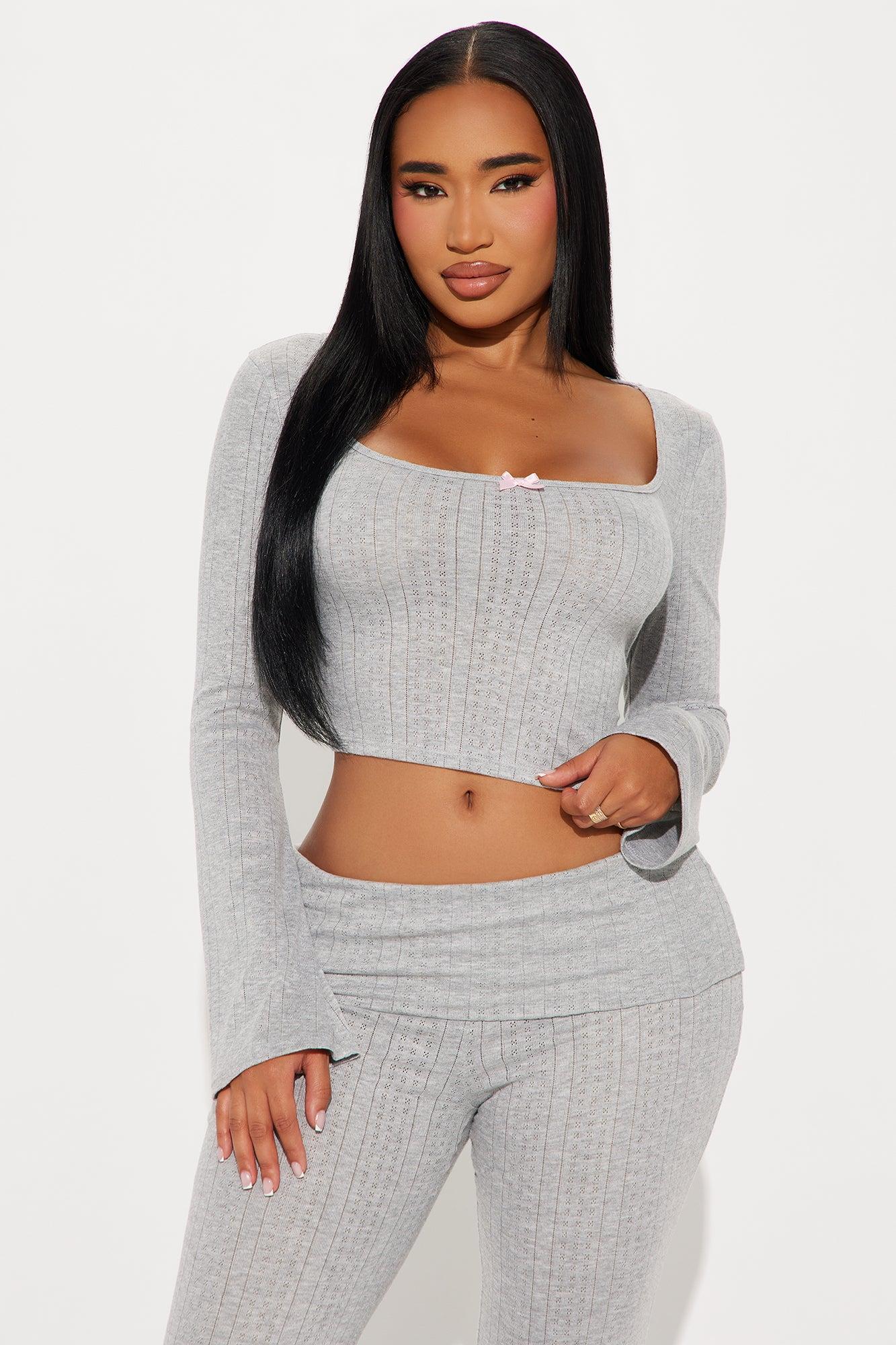 Kendra Waistband Foldover Pant Set - Grey Product Image
