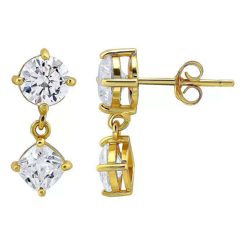 Aleure Precioso Sterling Silver Cubic Zirconia Cushion Cut Double Drop Earrings, Women's, Gold Tone Product Image