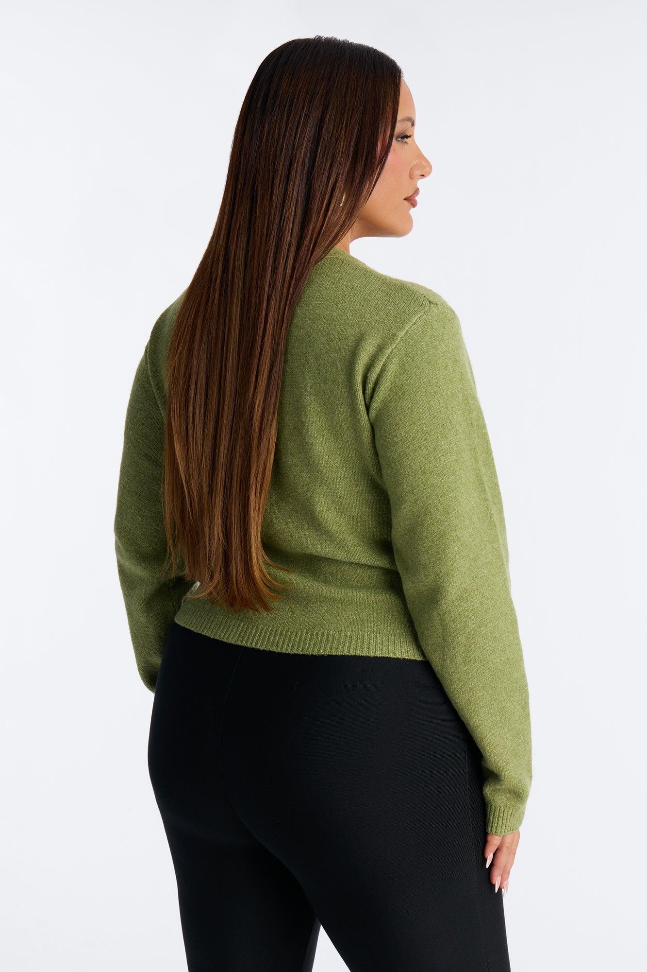 Elaia Asymmetric Button Front Cardigan Sweater - Moss Female Product Image