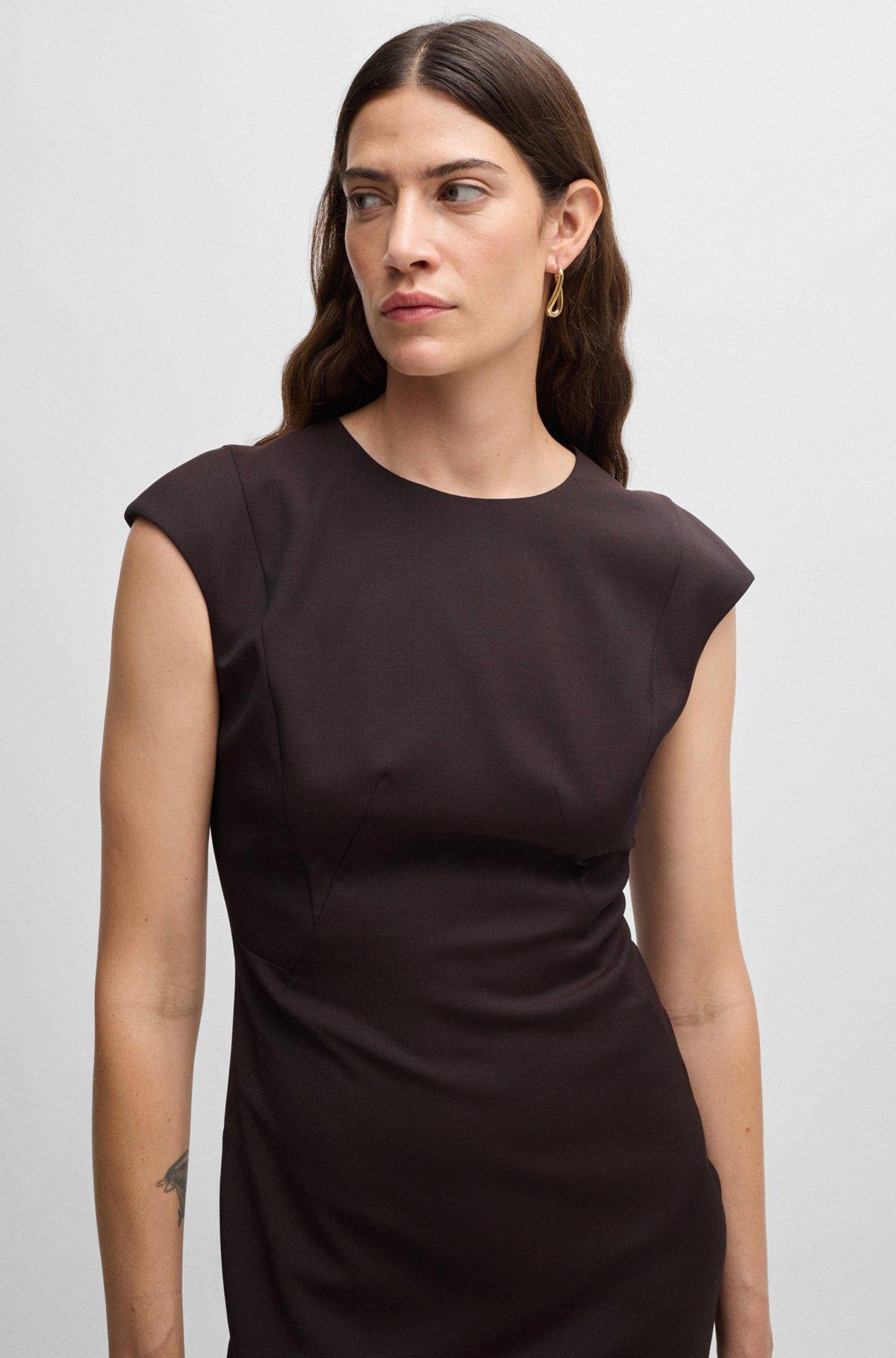 Slim-fit dress in virgin wool with cap sleeves Product Image