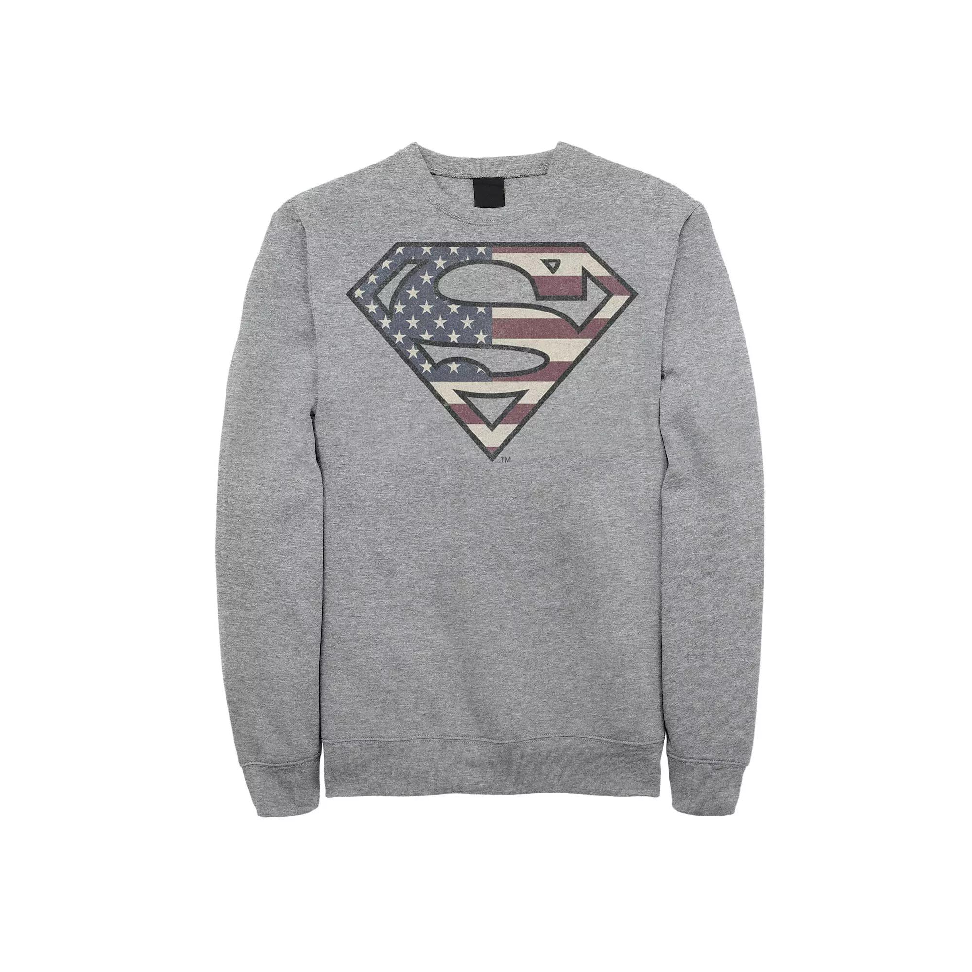 Men's DC Comics Superman USA Flag Logo Sweatshirt, Size: Large, Athletic Grey Product Image