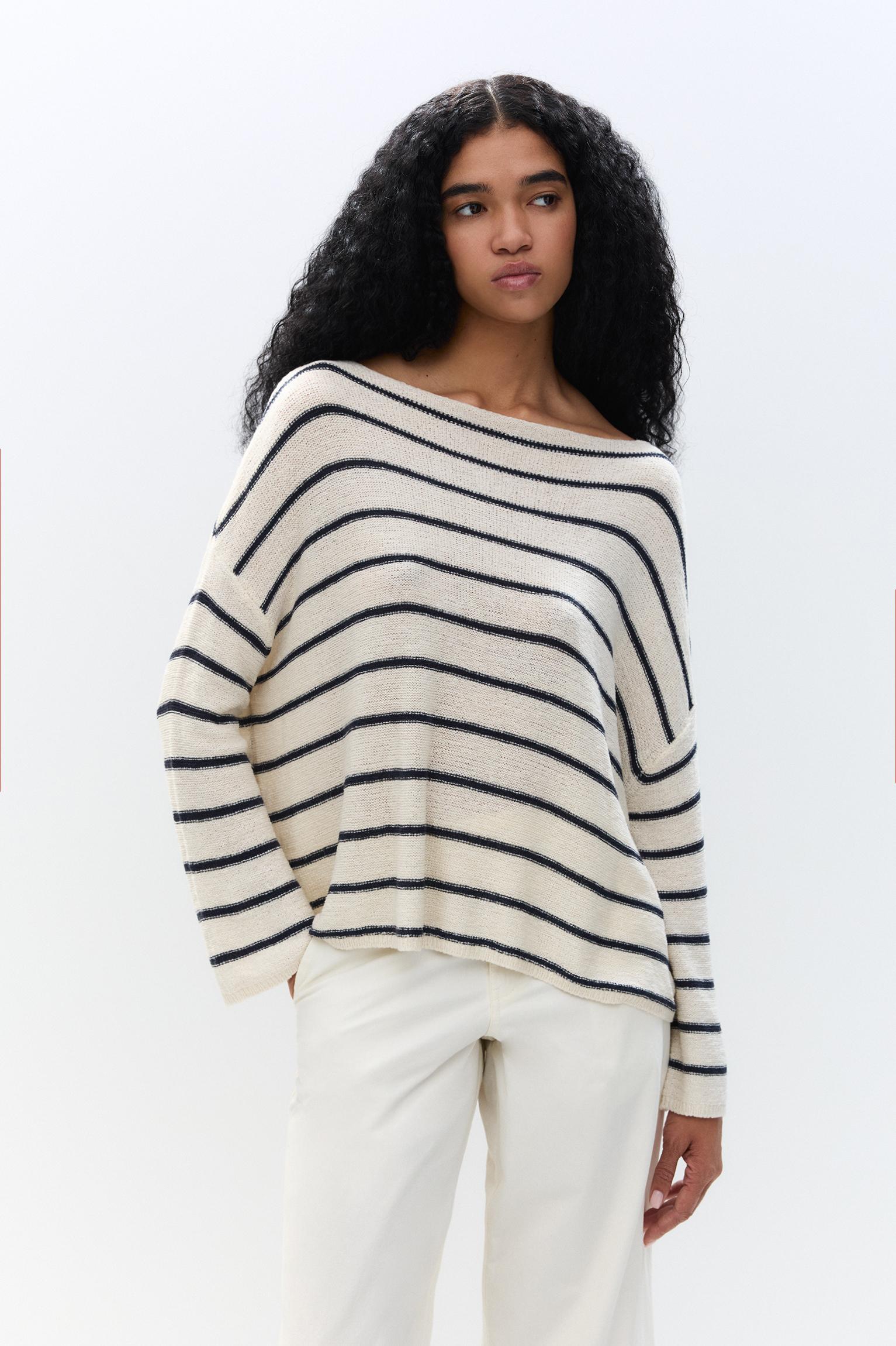 Striped boat neck sweater Product Image