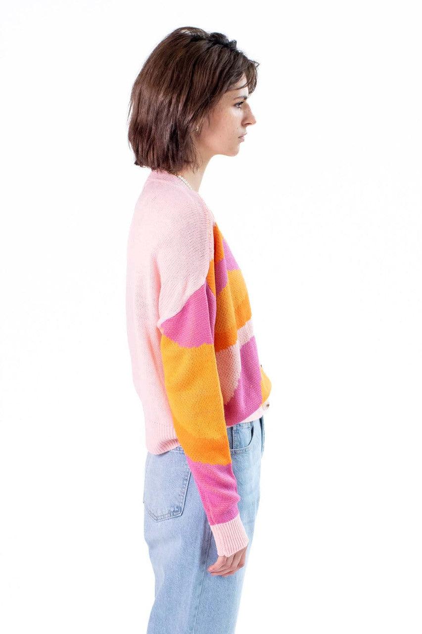 Pink Combo Abstract Landscape Cardigan Product Image