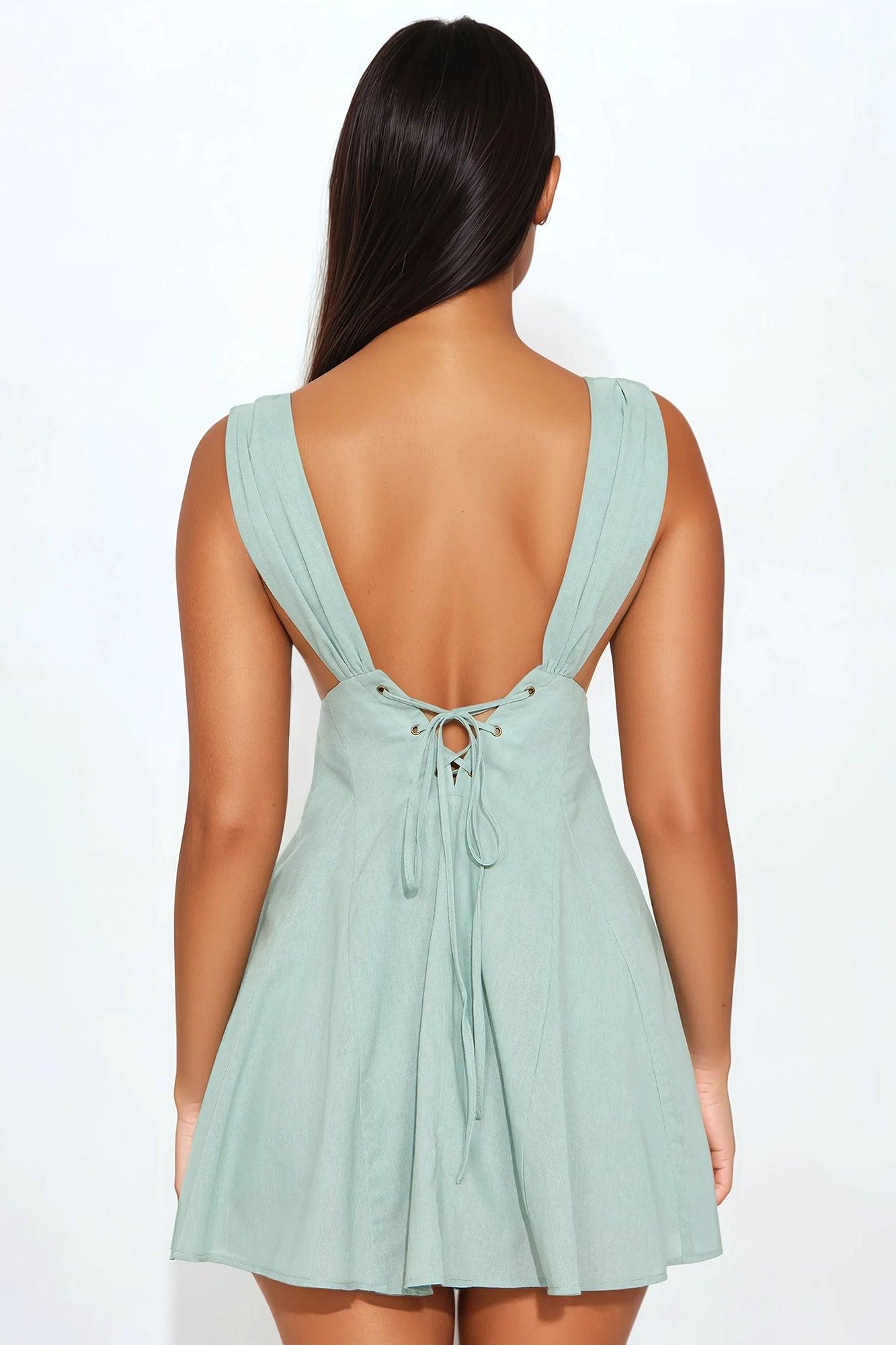 Sophia Linen Mini Dress - Sage Product Image