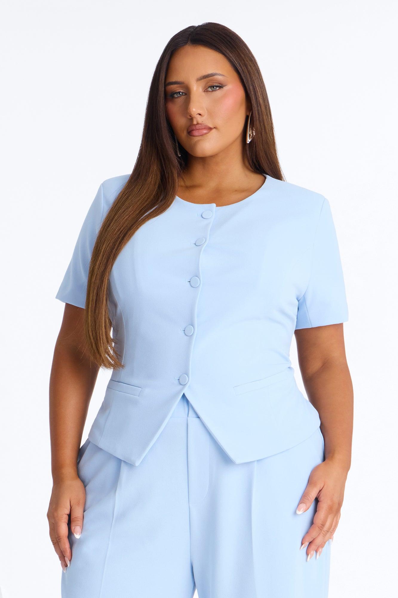 Mission Accomplished Short Sleeve Blazer - Light Blue Female Product Image