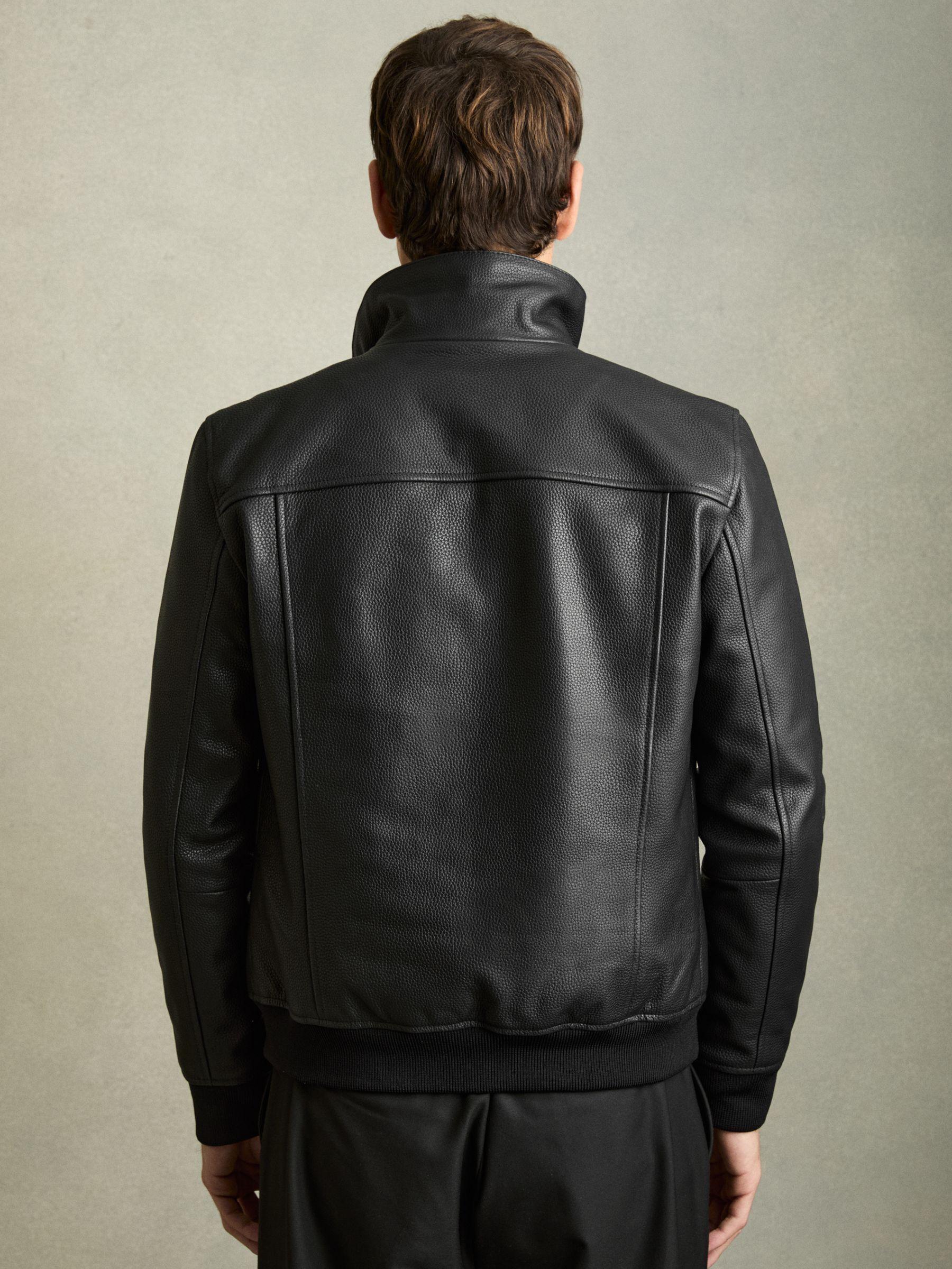 Pebbled-Leather Funnel-Neck Jacket in Black Product Image