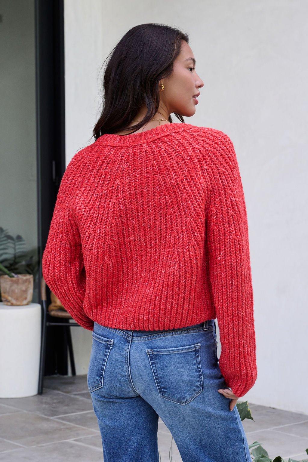 Red Confetti Knit Buttoned Cardigan Female Product Image