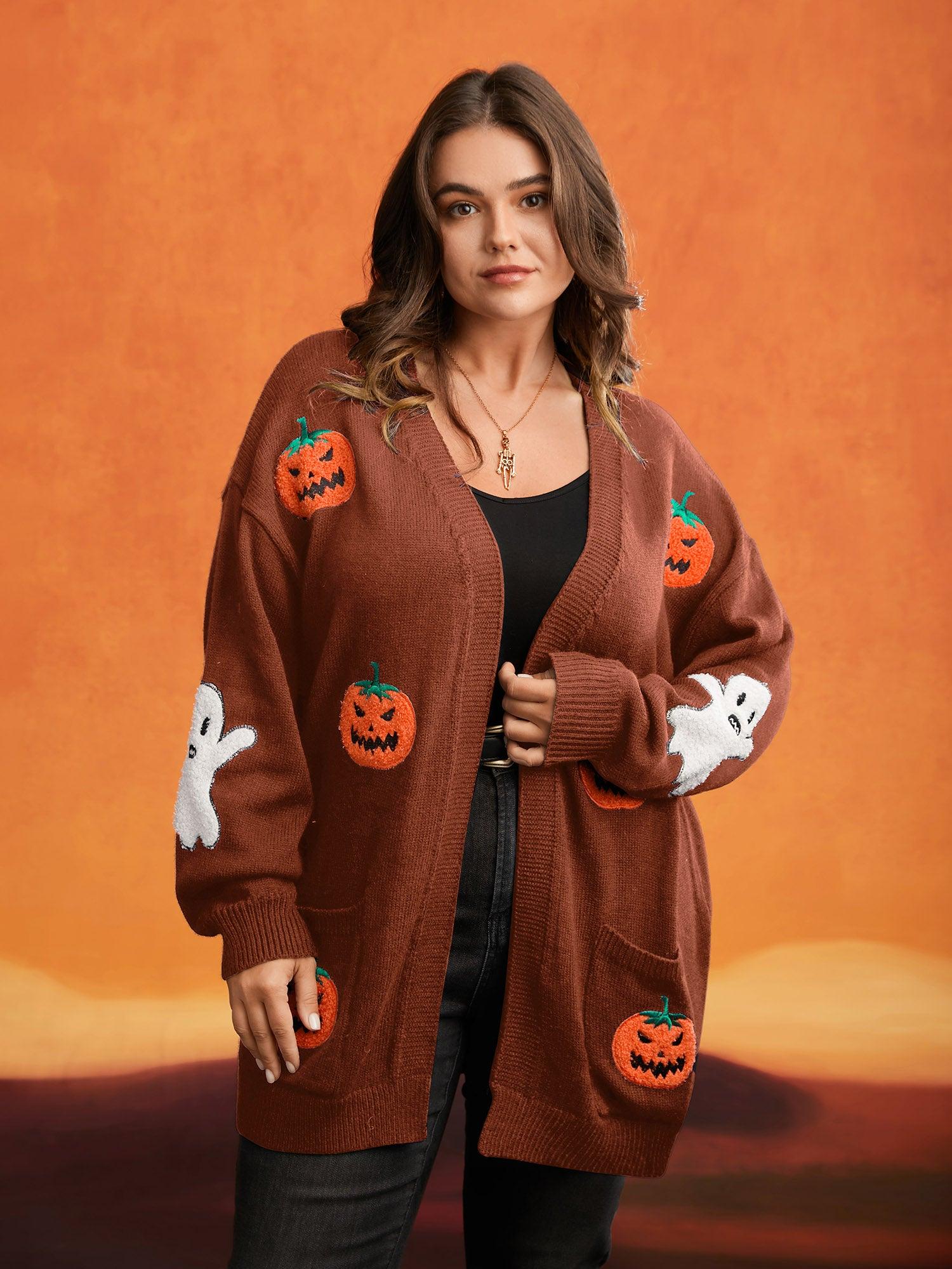 Pumpkin Ghost Embroidery Open Cardigan Female Product Image