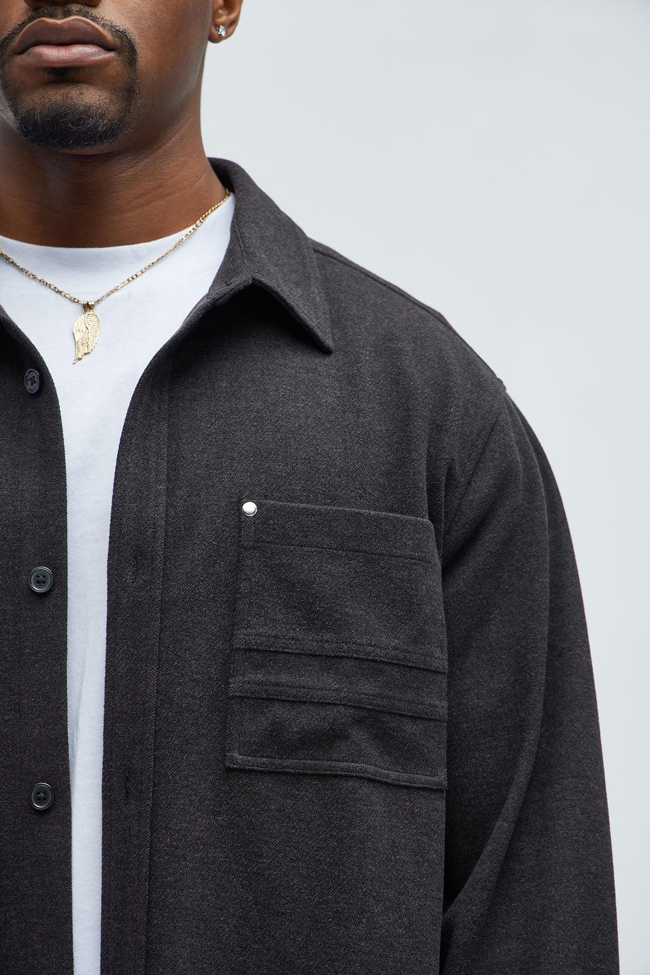 Fargo Wool Like Button Up Shirt - Black Product Image