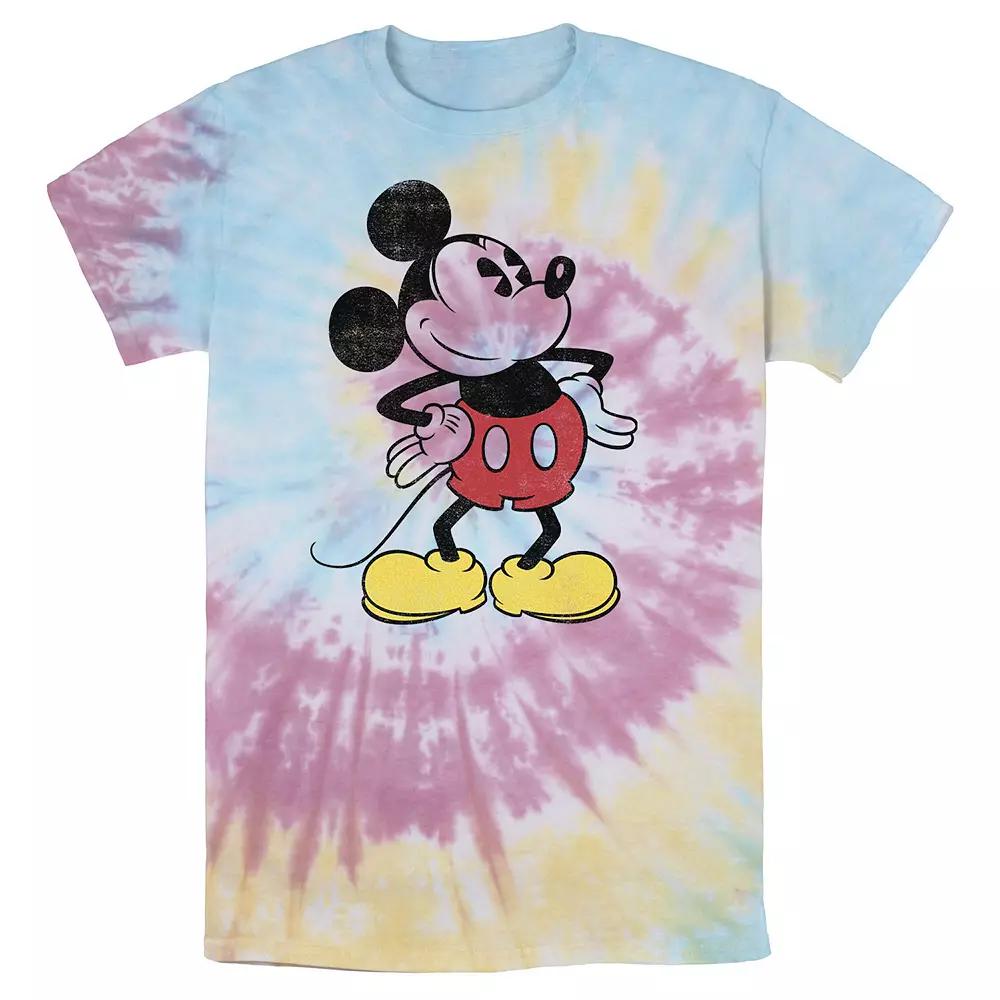 Disney's Mickey Mouse Men's Hands on the Hip Pose Wash Tee, Size: Small, Blue Pink Light Yellow Product Image