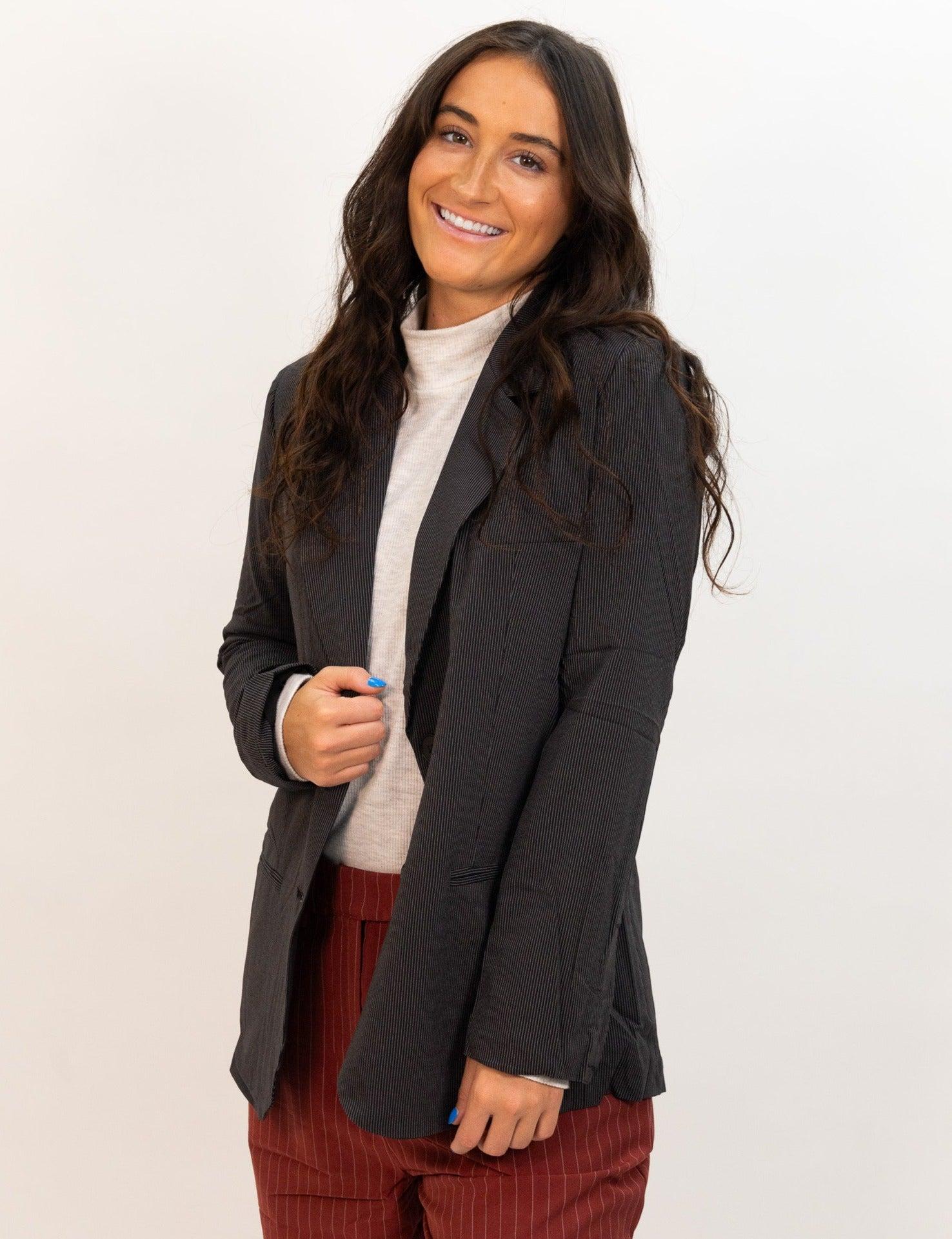 Wild Pony Pinstripe Suit Blazer - Black Product Image