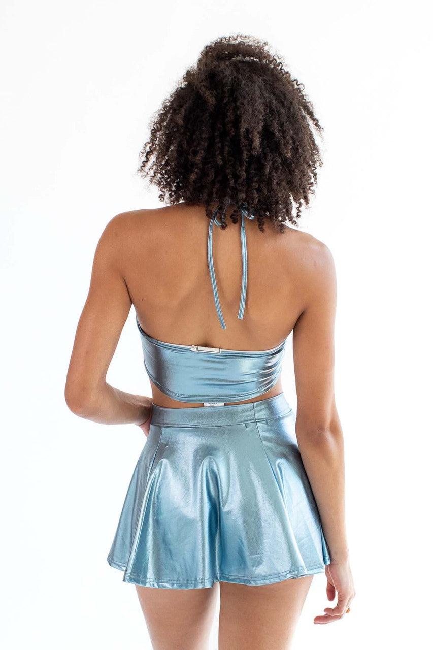 Blue Metallic Halter Crop Product Image