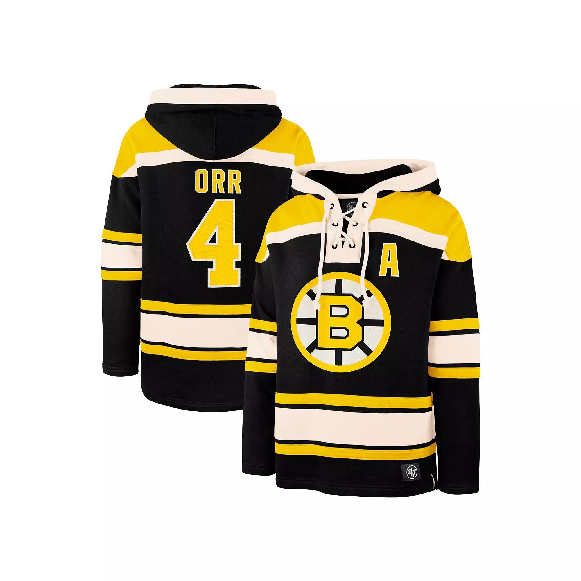 Men's '47 Bobby Orr Black Boston Bruins Retired Player Name & Number Lacer Pullover Hoodie, Size: Large Product Image