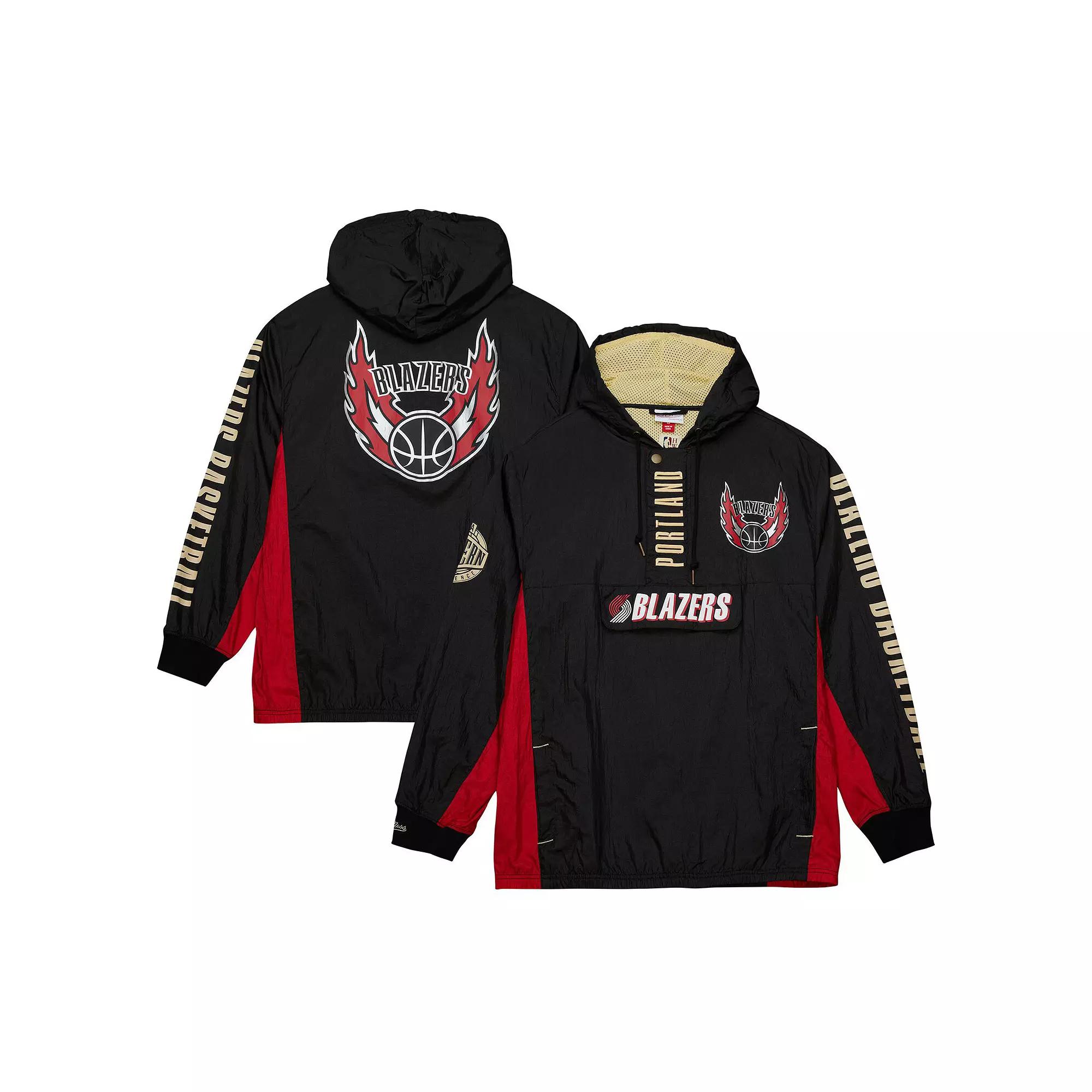 Men's Mitchell & Ness Black Portland Trail Blazers Team OG 2.0 Vintage Logo Anorak Windbreaker Quarter-Zip Jacket,  Product Image