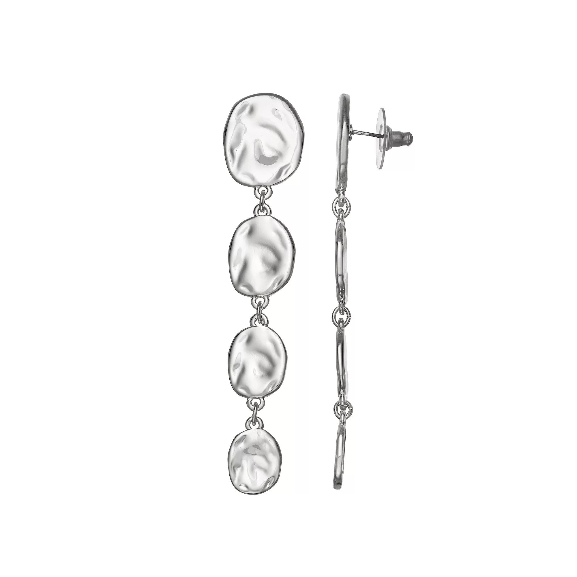 Nine West Silver Tone Graduated Linear Drop Earrings, Women's Product Image