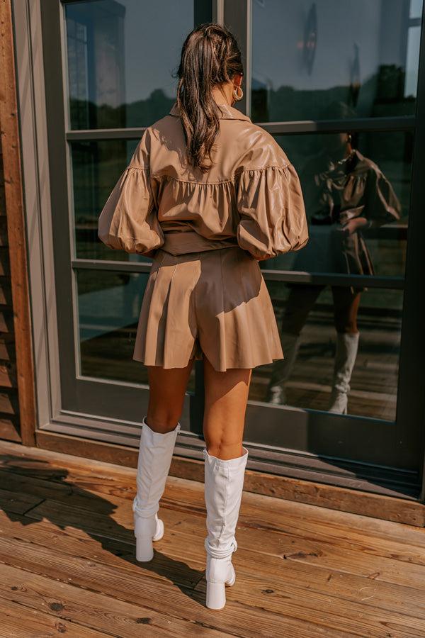 Fate Would Have It High Waist Faux Leather Shorts in Iced Mocha Product Image