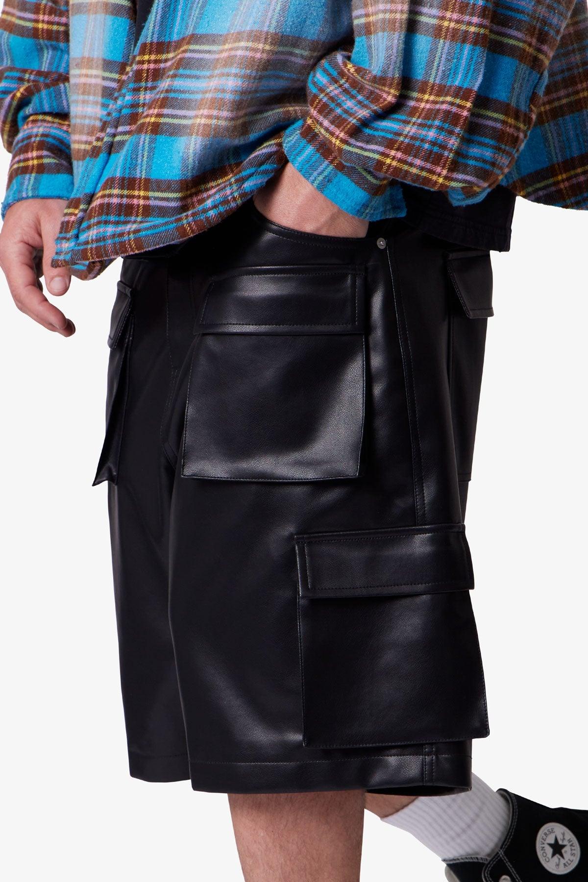 Baggy Leather Cargo Shorts - Black Product Image