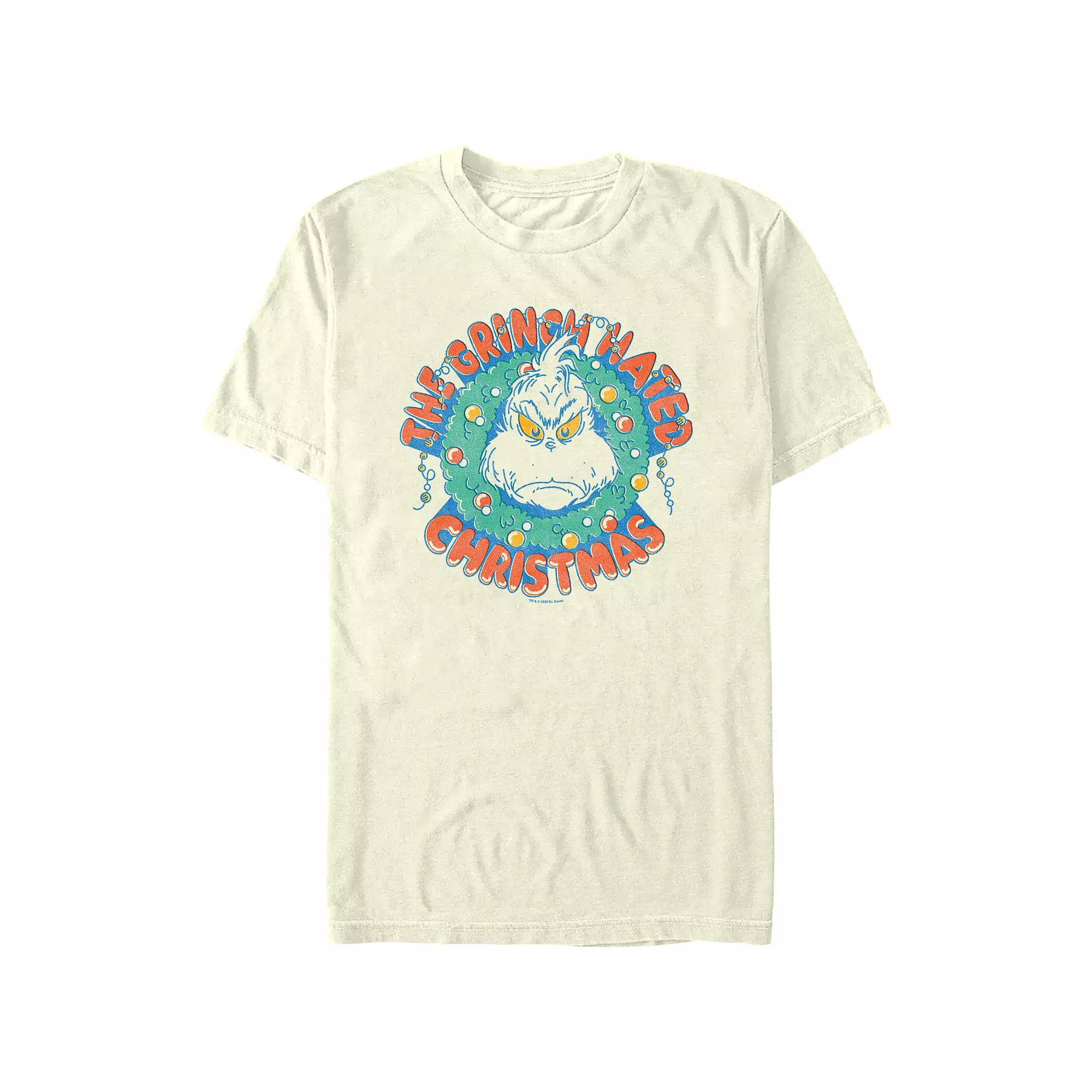 Men's Dr. Seuss The Grinch Hated Christmas Wreath Graphic Tee, Size: Medium, Natural Product Image