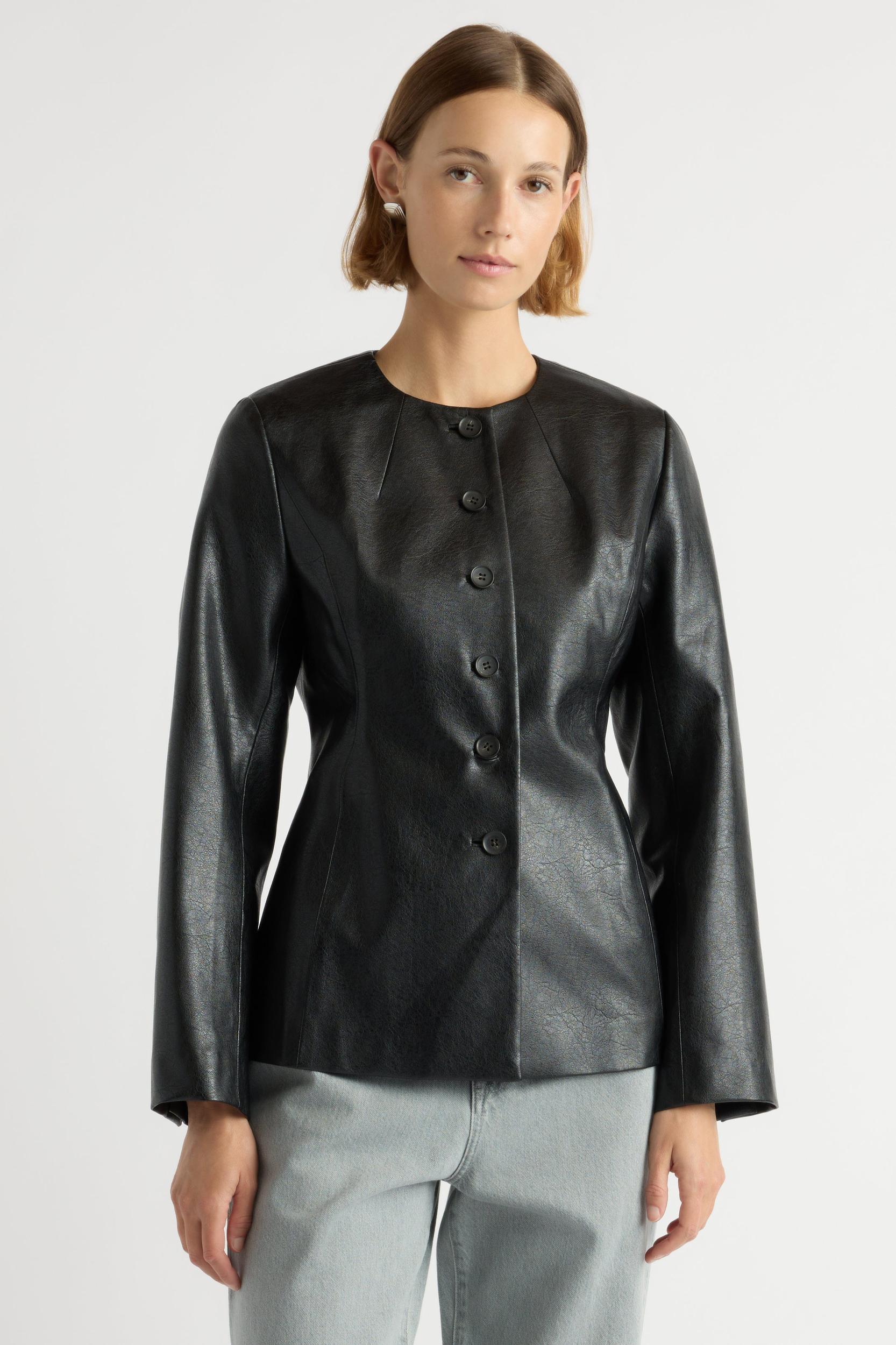 Maddox Sculpted Vegan Leather Blazer Product Image