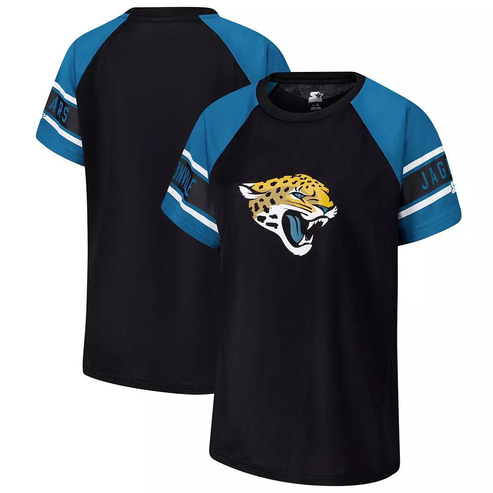 Women's Starter Black Jacksonville Jaguars 1st Rounder Color Block Raglan Top,  Product Image