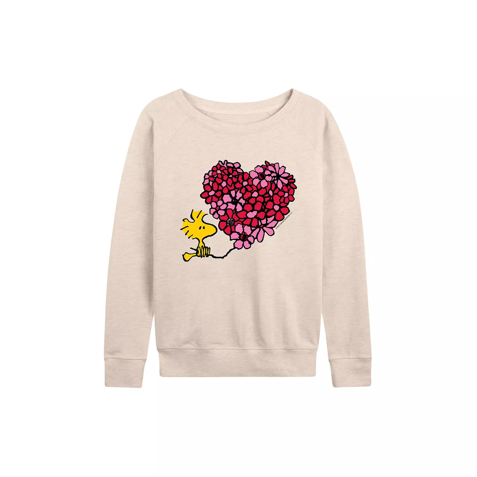 Women's Peanuts Woodstock Floral Heart French Terry Long Sleeve Tee,  Product Image