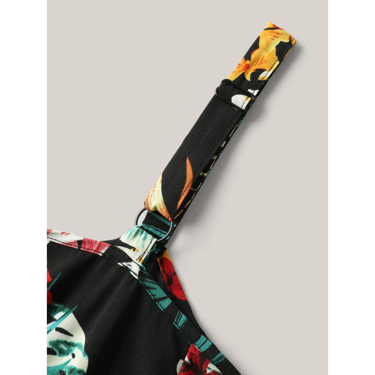 Plus Size Black Large Floral Pattern Pockets Jumpsuit Women Short sleeve Heart neckline Vacation Loose Jumpsuits BloomChic 22-24/3X Product Image