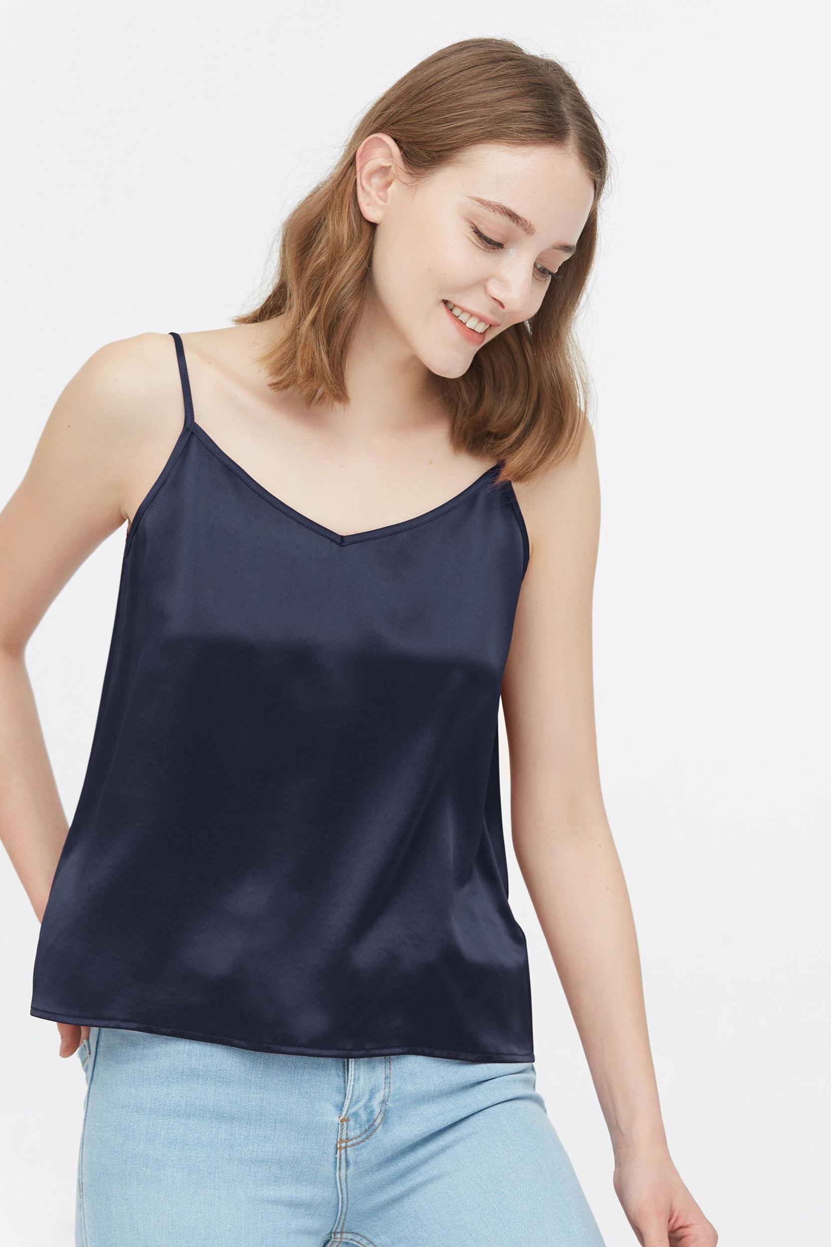  V Neck Front and Back Silk Camisole Product Image
