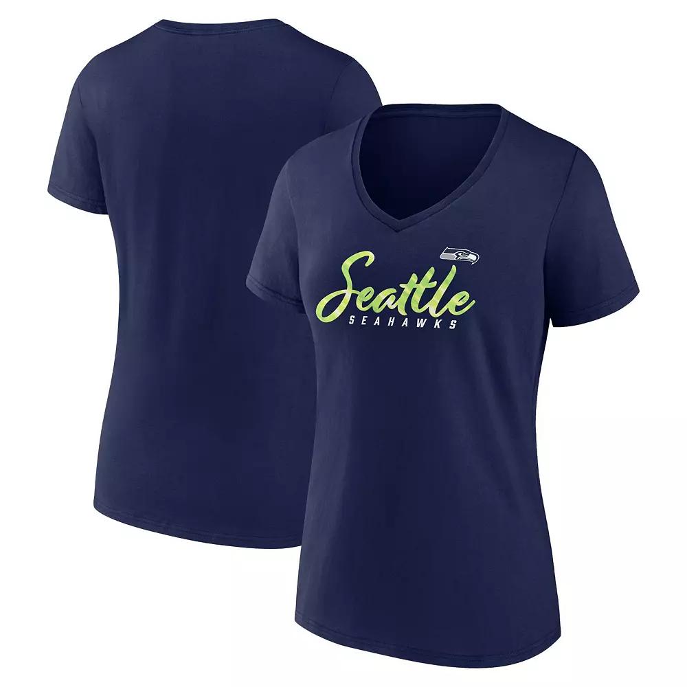 Women's Fanatics Branded College Navy Seattle Seahawks Shine Time V-Neck T-Shirt,  Product Image