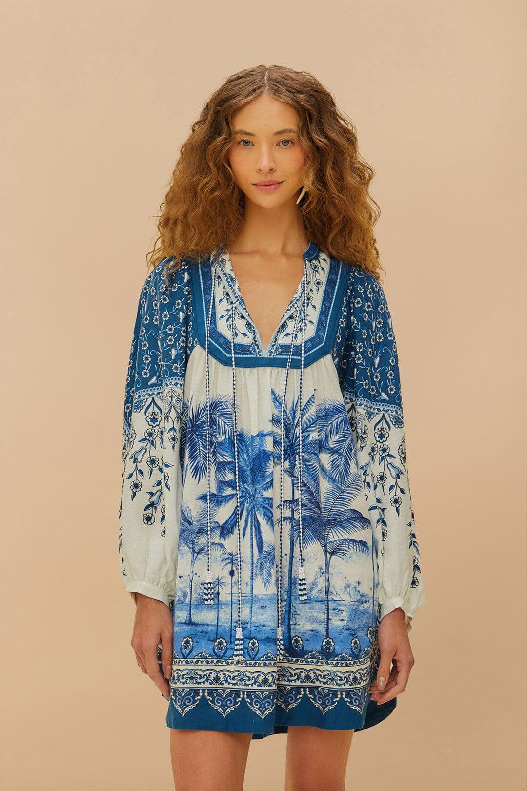 Off-White Palm Tree Beach Mini Dress Product Image