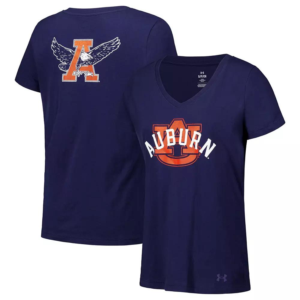 Women's Under Armour Navy Auburn Tigers Logo V-Neck T-Shirt, Size: Medium, Blue Product Image
