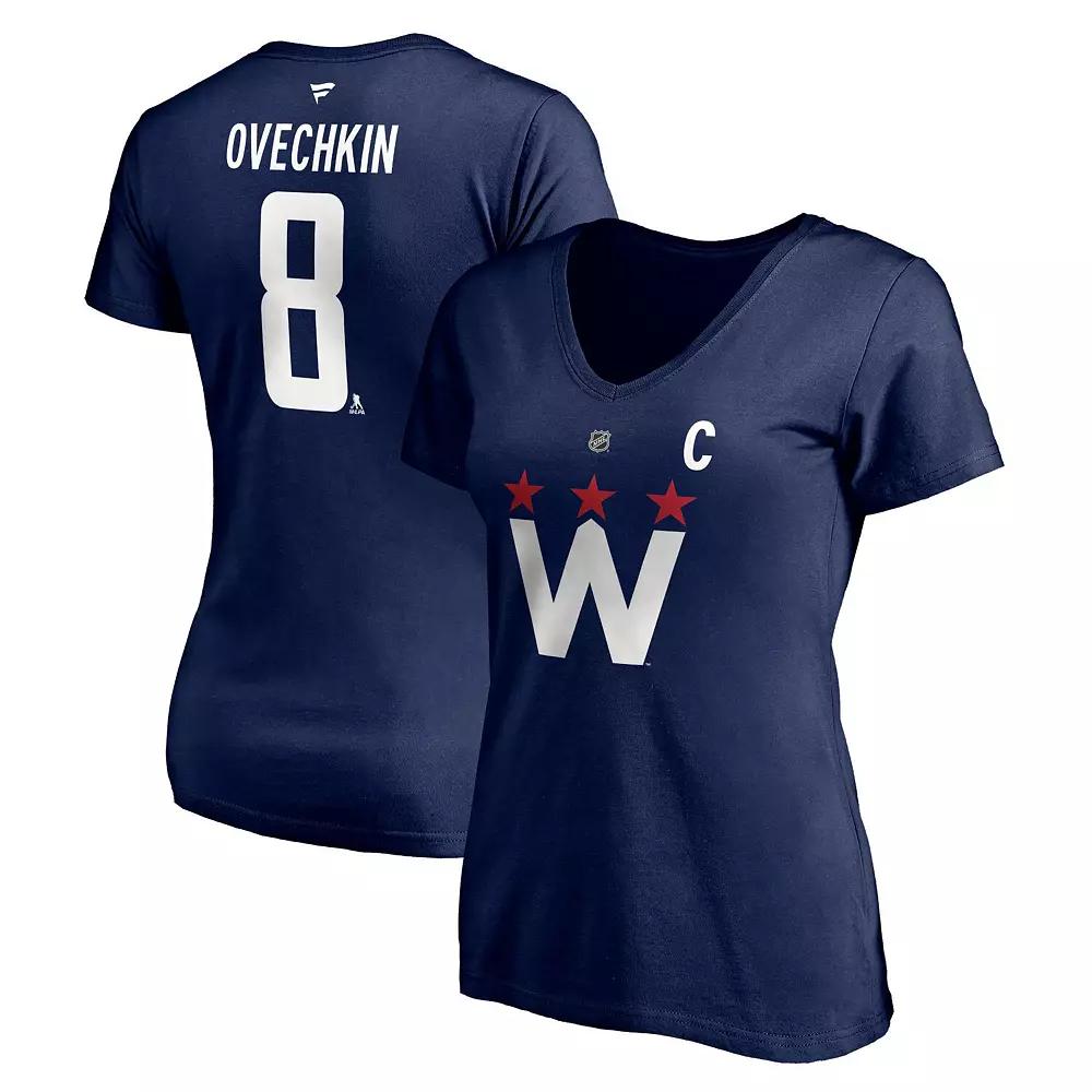 Women's Fanatics Branded Alexander Ovechkin Navy Washington Capitals 2020/21 Alternate Authentic Stack Name & Number V-Neck T-Shirt,  Product Image