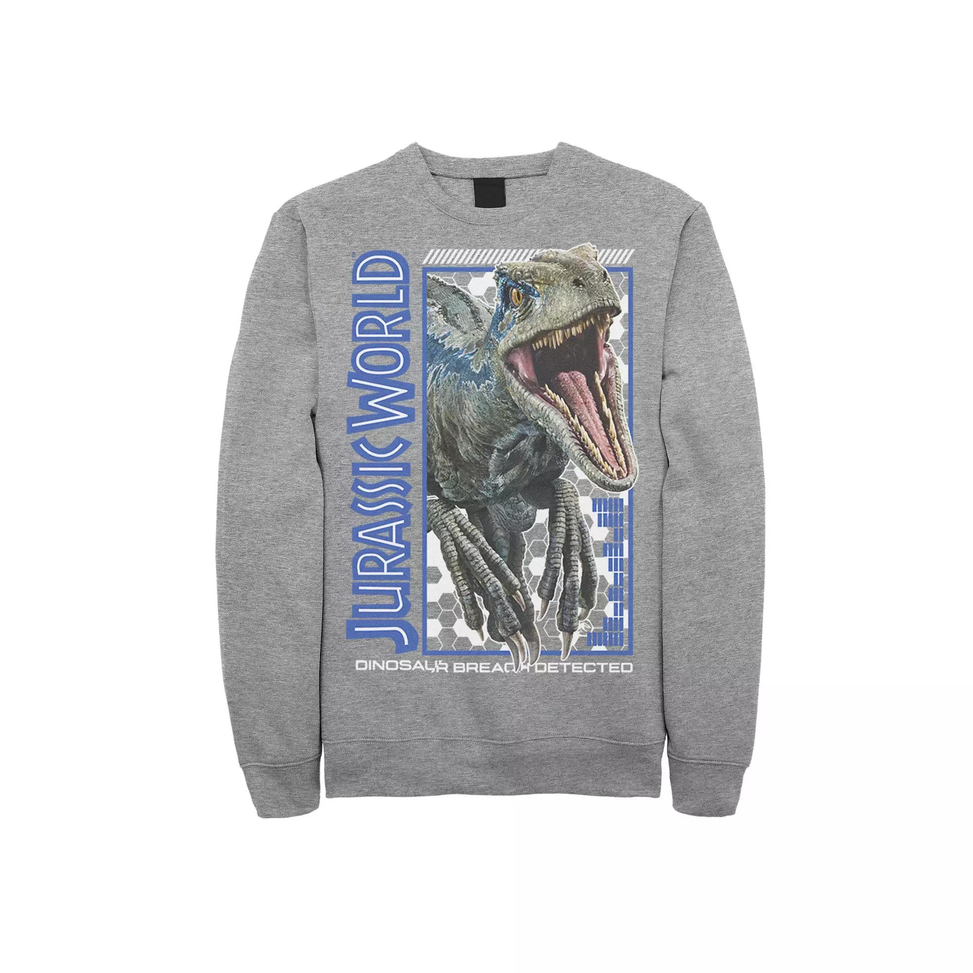 Men's Jurassic World Two Blue Dino Breach Fleece, Size: Large, Athletic Grey Product Image