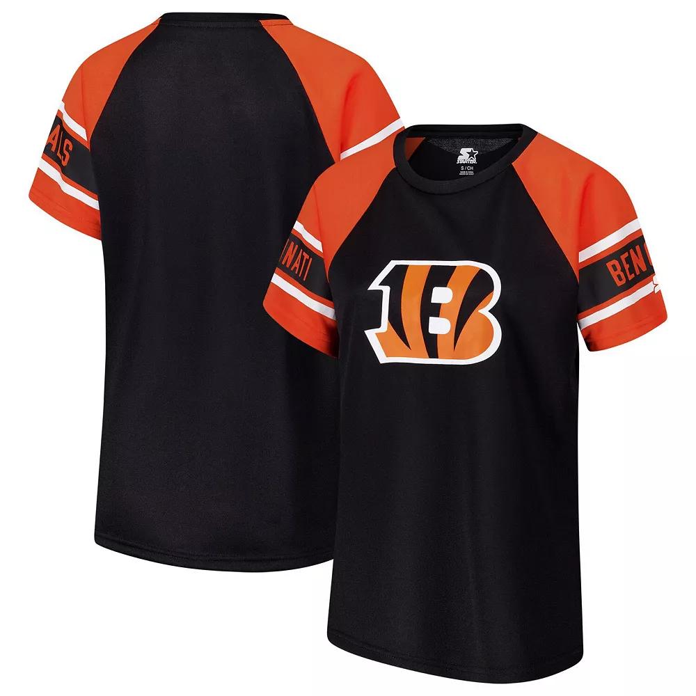 Women's Starter Black Cincinnati Bengals 1st Rounder Color Block Raglan Top, Size: Small Product Image