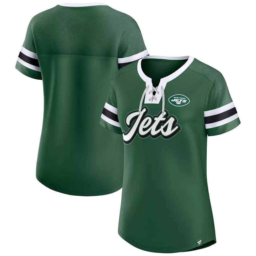 Womens Fanatics New York Jets True Catch Iconic Rhinestone Bling Athena Lace-Up T-Shirt Product Image