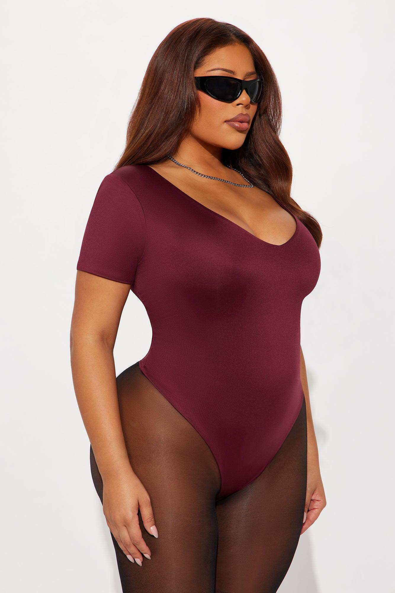 Contour Double Lined Short Sleeve High Cut Bodysuit - Wine Female Product Image