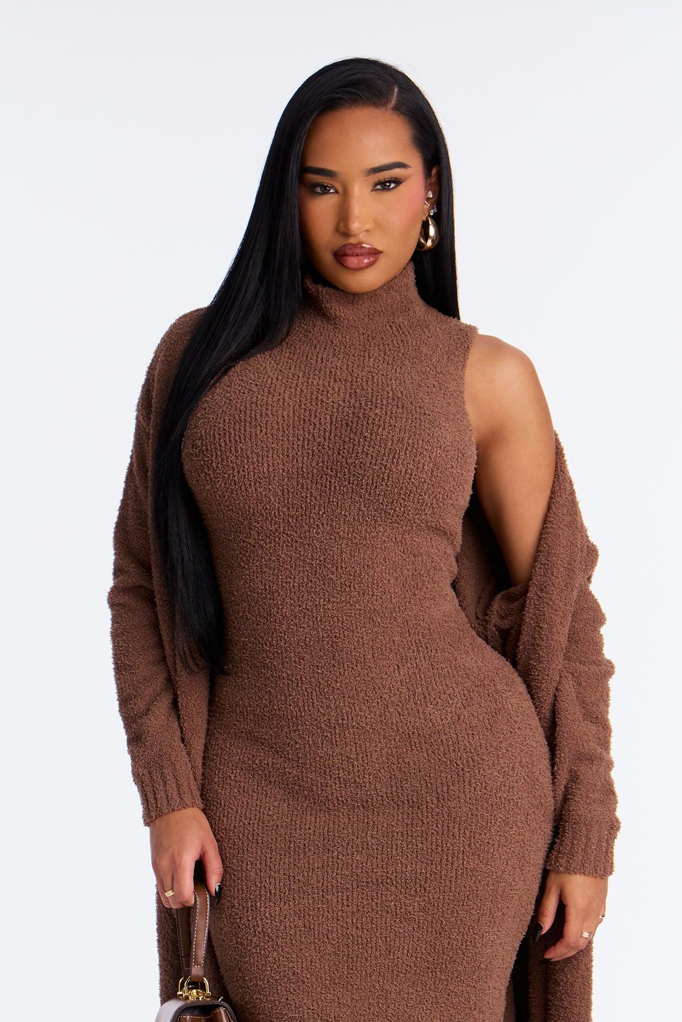 Teddy Soft Sweater Midi Dress Set - Brown Female Product Image