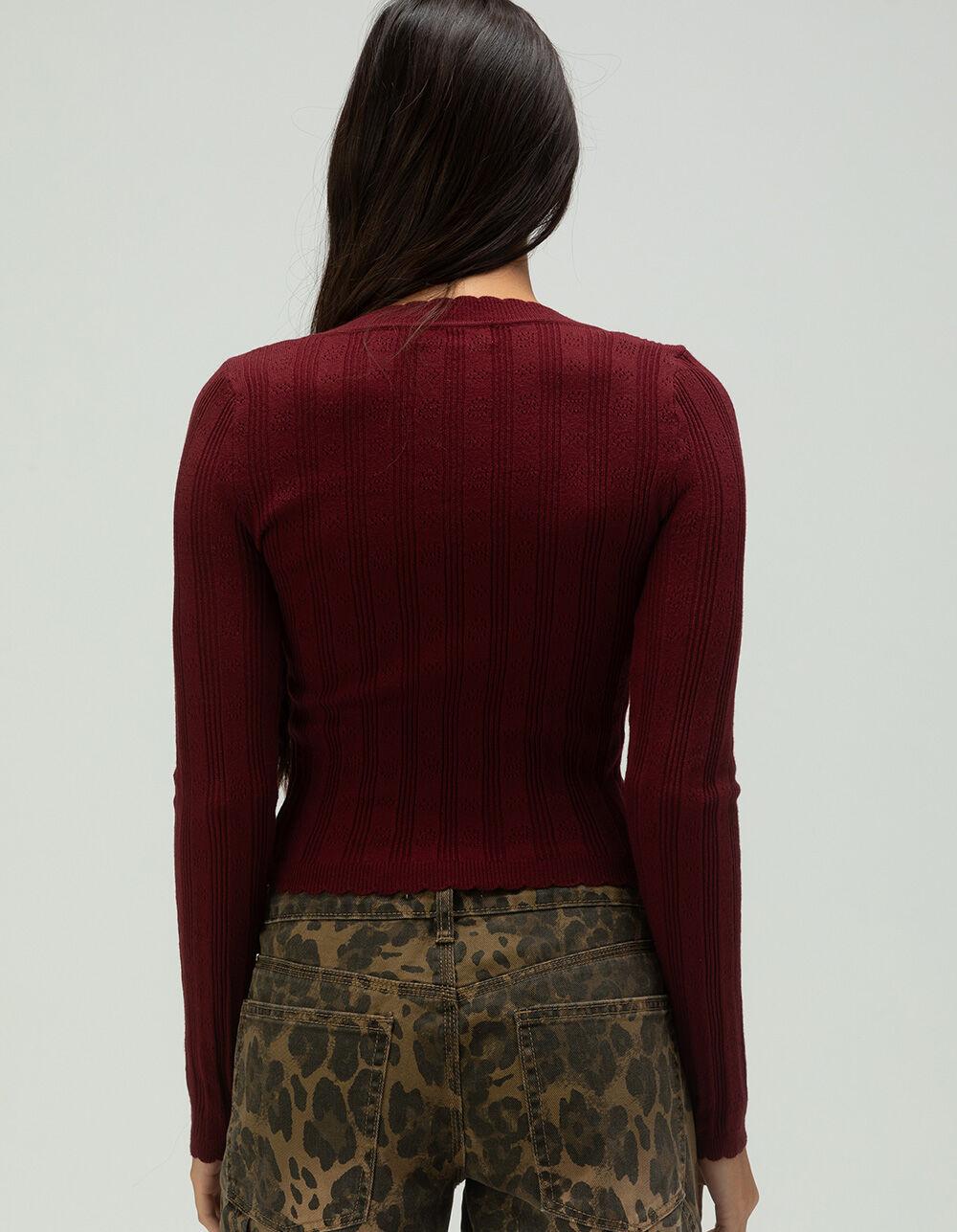 RSQ Womens Pointelle Scallop Pullover Sweater - BURGUNDY Product Image