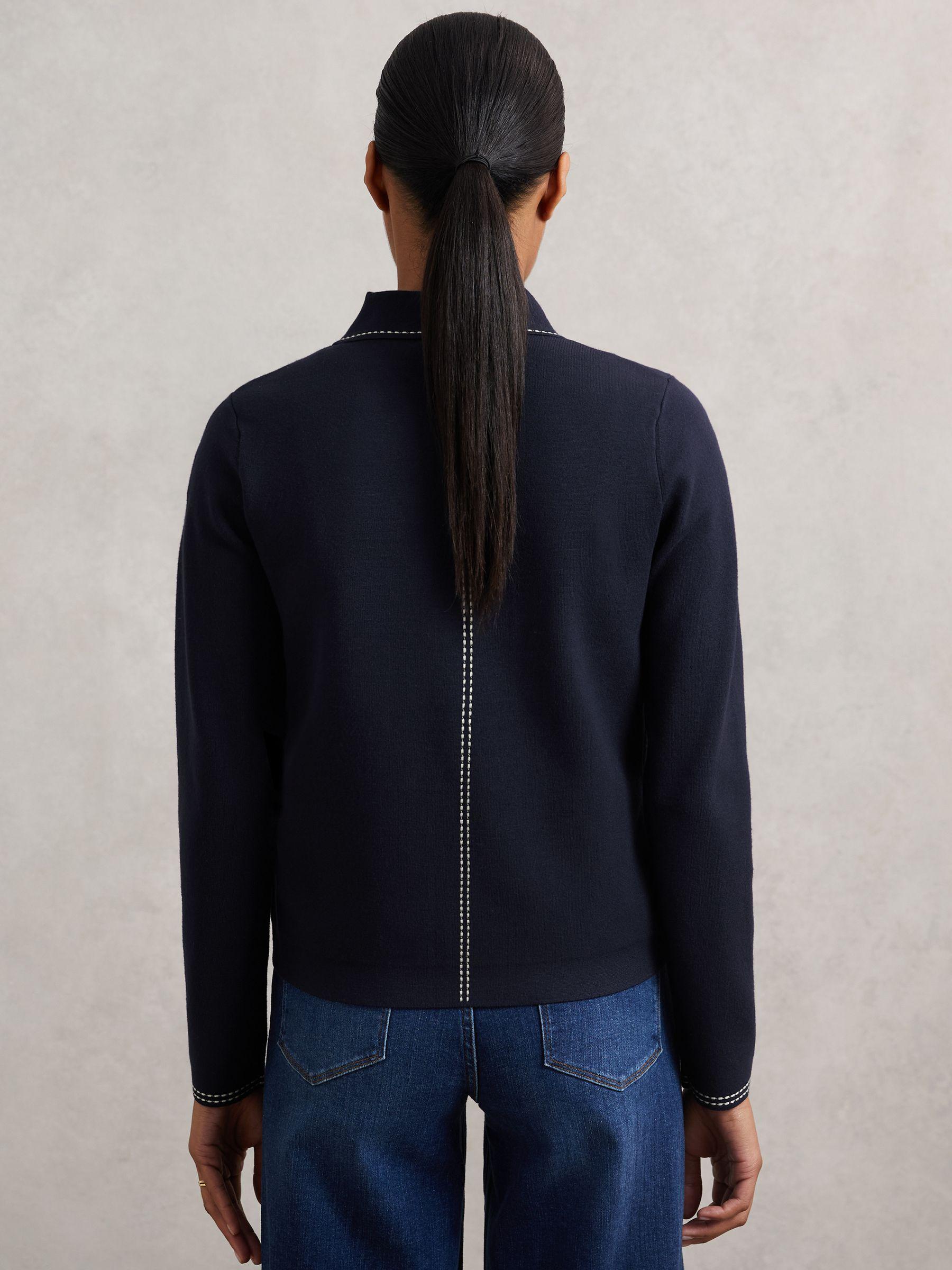 Stitch-Detail Zip-Through Cardigan in Navy Product Image