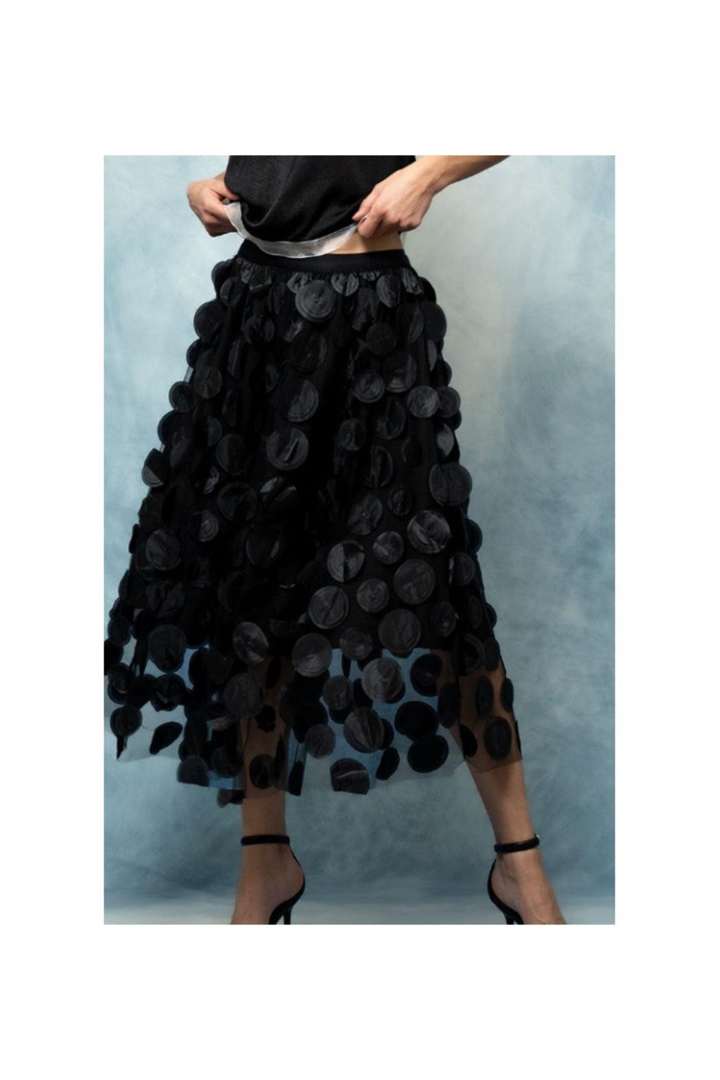 Polka Dot Tulle Midi Skirt with Elastic Waist Product Image