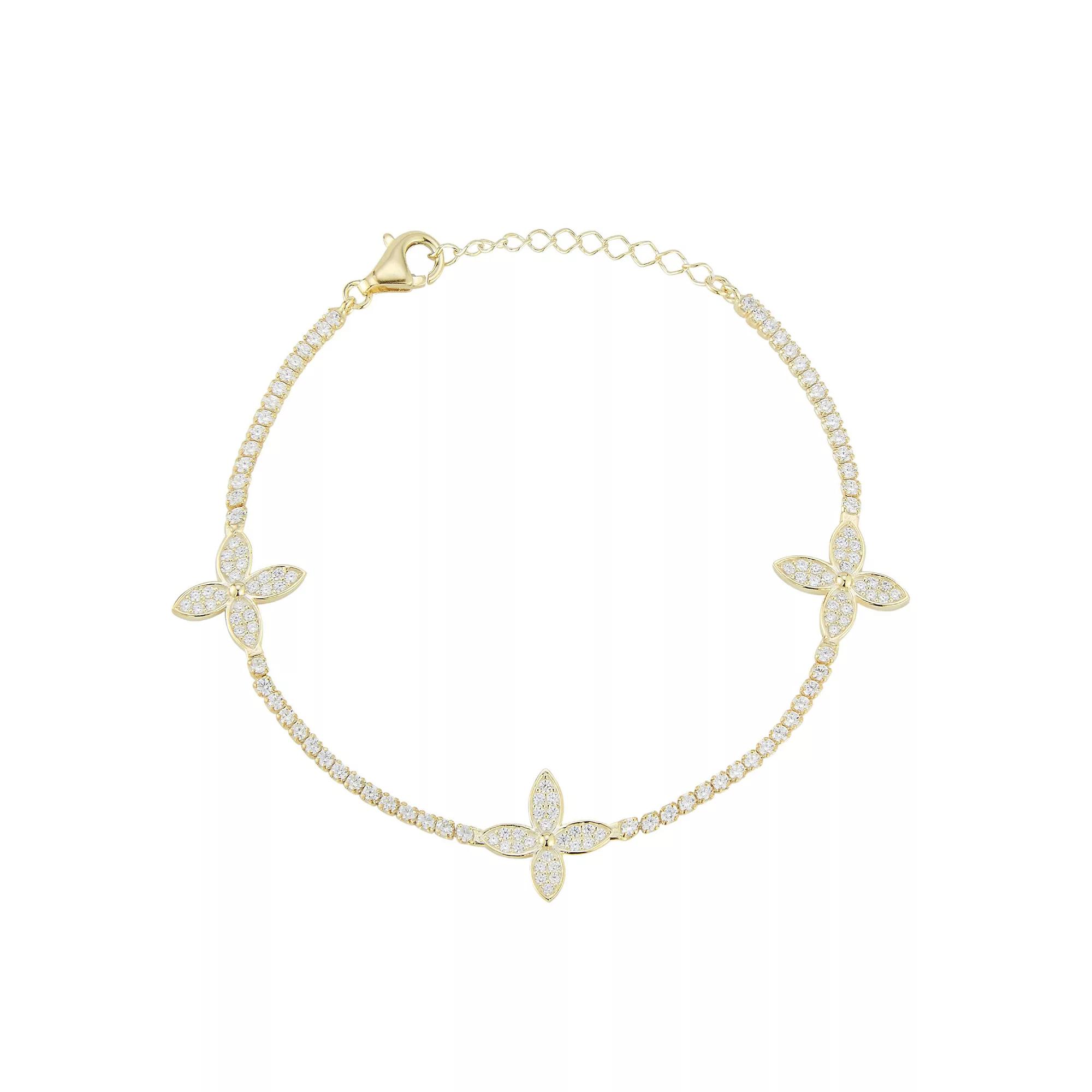 Sunkissed Sterling Cubic Zirconia Flower Tennis Bracelet, Womens Silver Tone Product Image