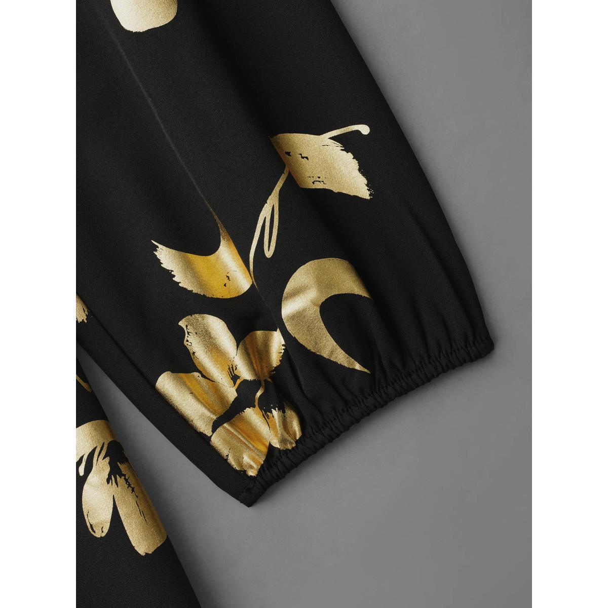 Plus Size Glitter Silhouette Floral Print Elastic Waist Dress BlackFlower Women Cocktail Non Party Curvy Bloomchic 18-20/2X Product Image