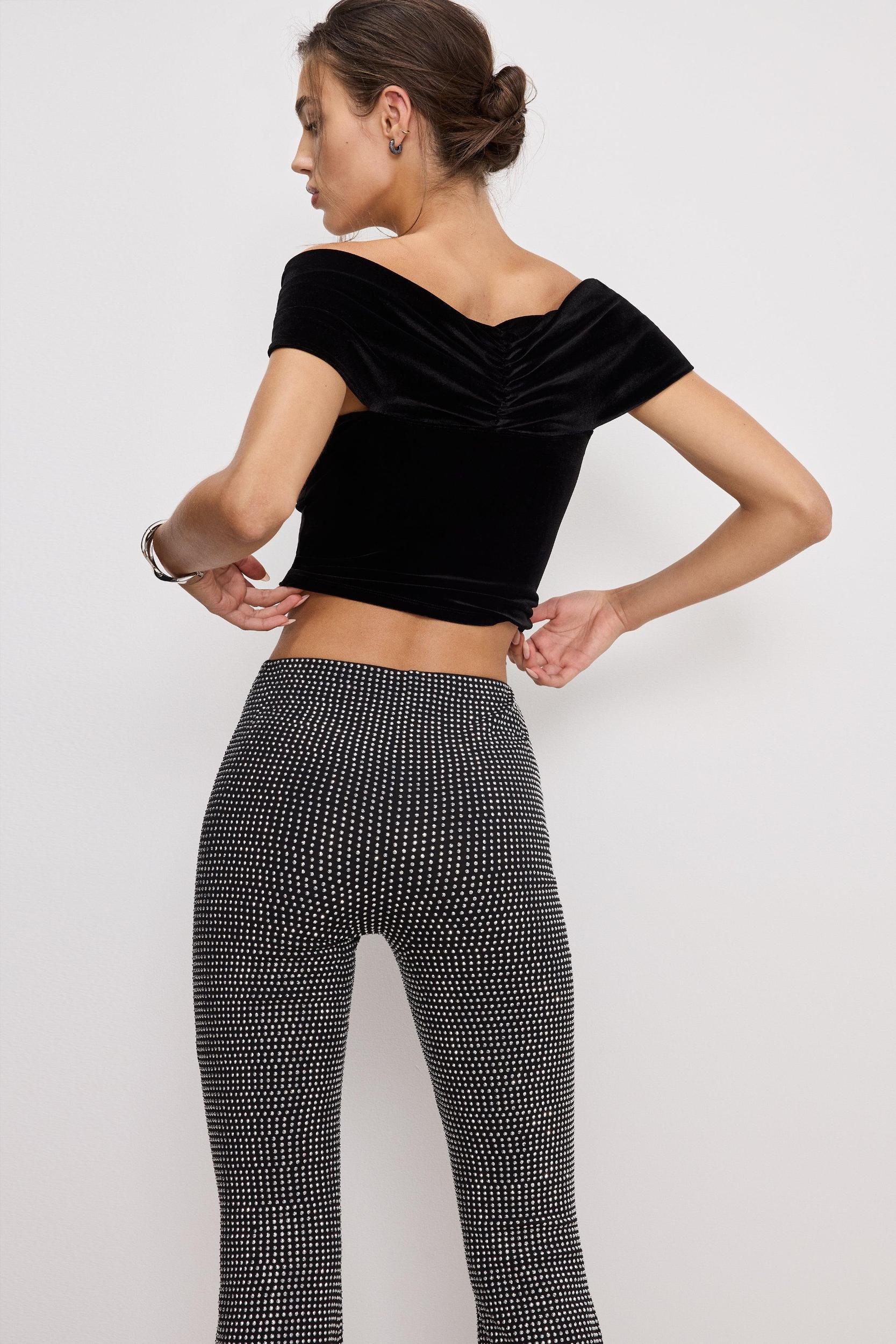 VELVET OFF SHOULDER TOP | BLACK001 Product Image