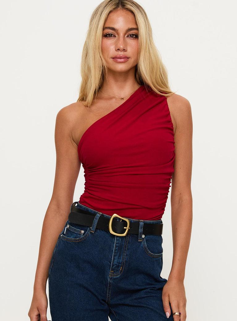 Heston Asymmetrical Ruched Bodysuit Red Product Image