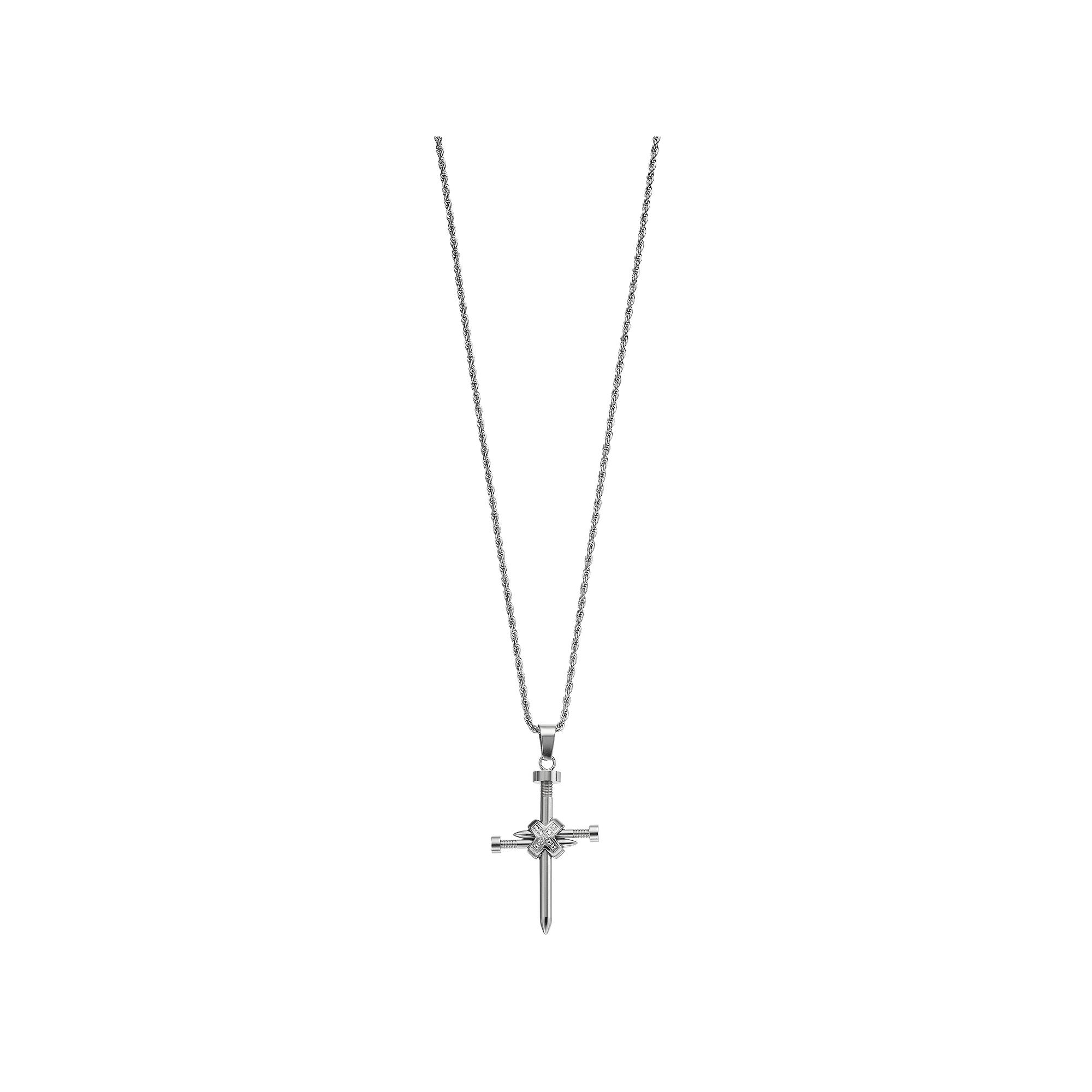 Diamond Brilliance Men's Silver Tone Stainless Steel 1/10 Carat T.W. Lab-Created Diamond Nail Cross Pendant Necklace, Size: 24", White Product Image