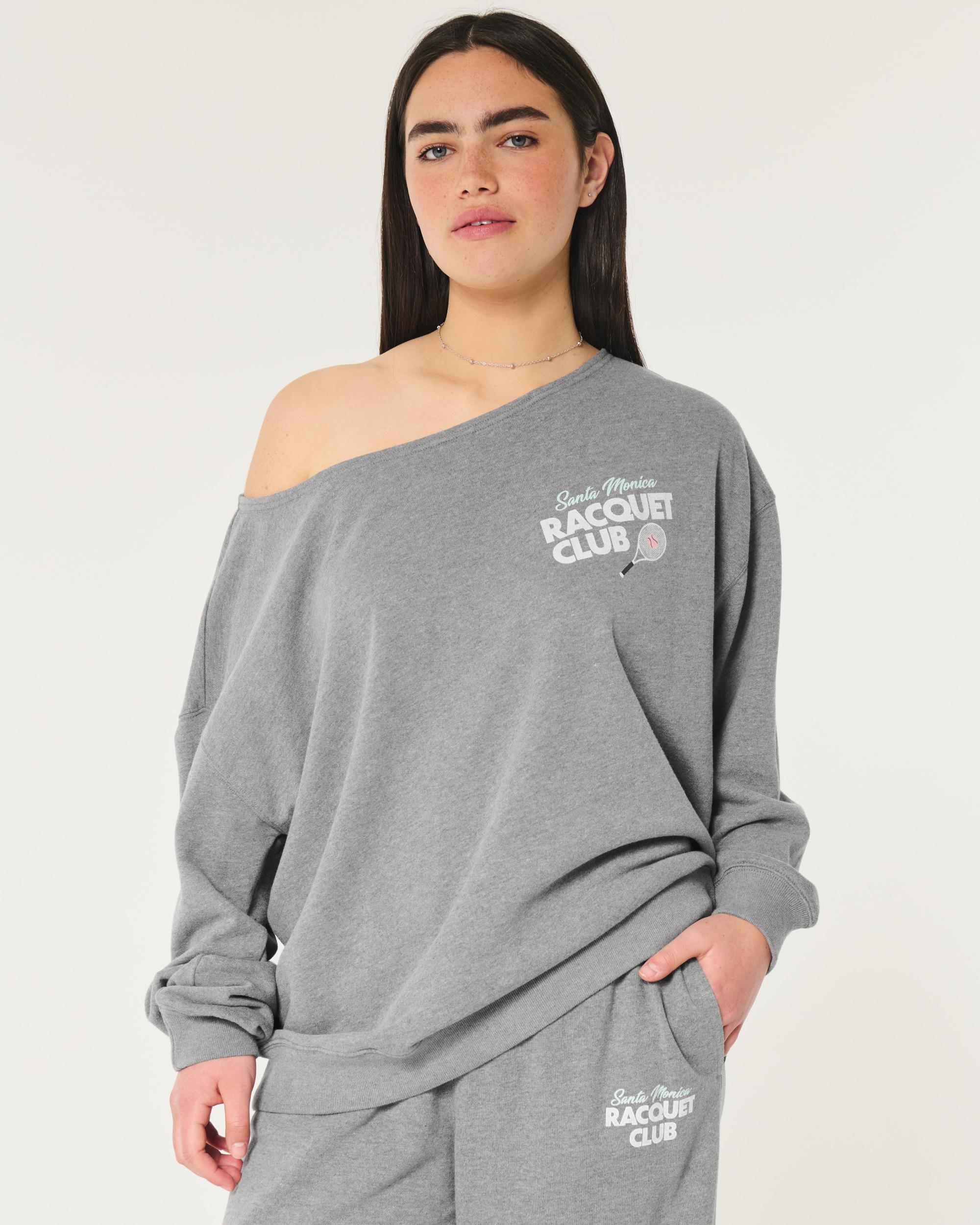 Oversized Off-the-Shoulder Volleyball Graphic Sweatshirt Product Image