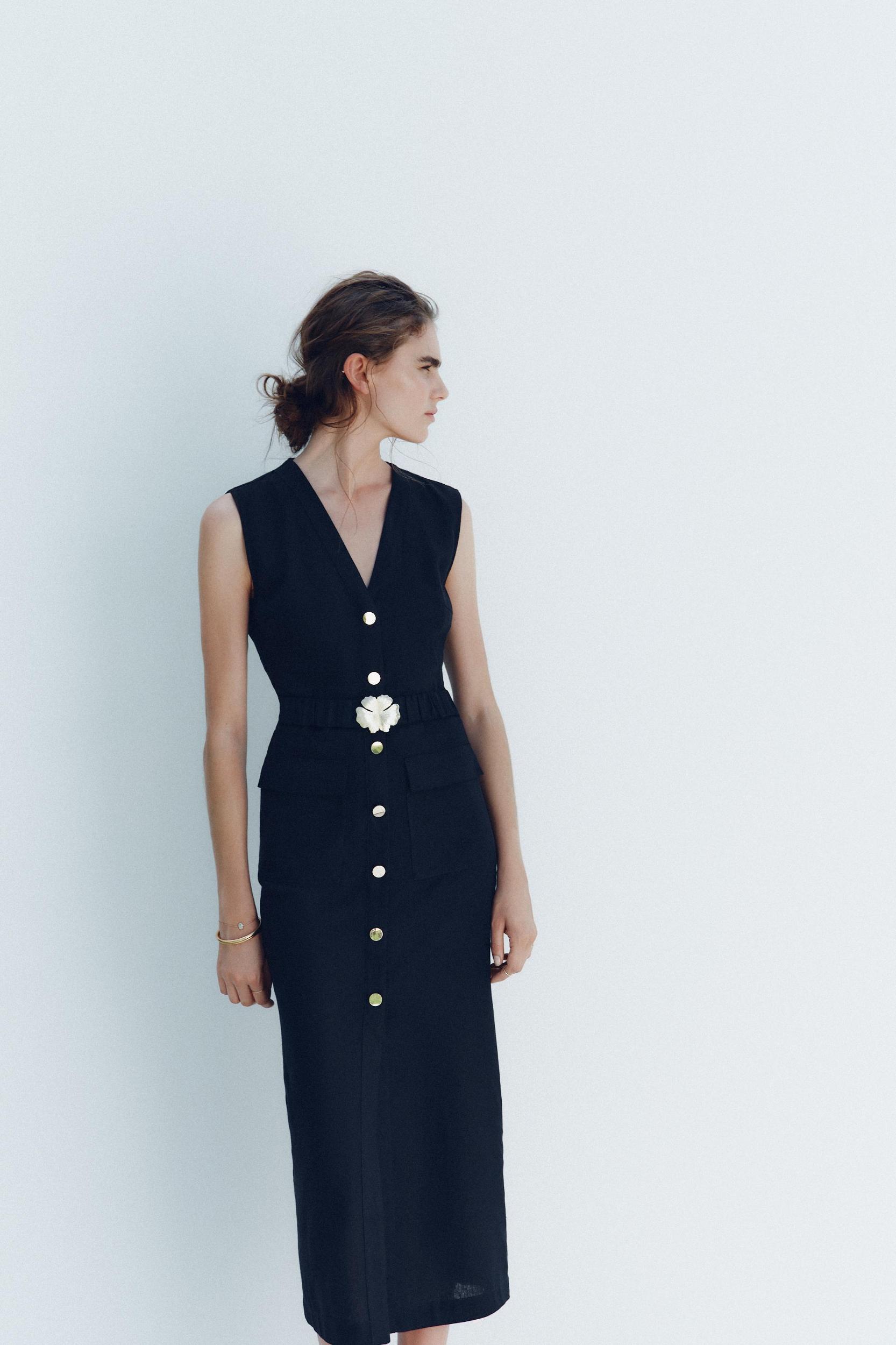 LINEN BELTED MIDI DRESS Product Image