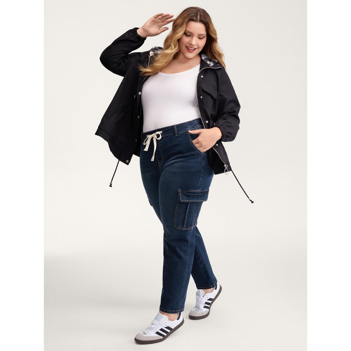 Plus Size Waist Drawstring Straight-Leg Jeans Women Bluevintage Leisure High stretch Slanted pocket Jeans BloomChic 26/4X Product Image